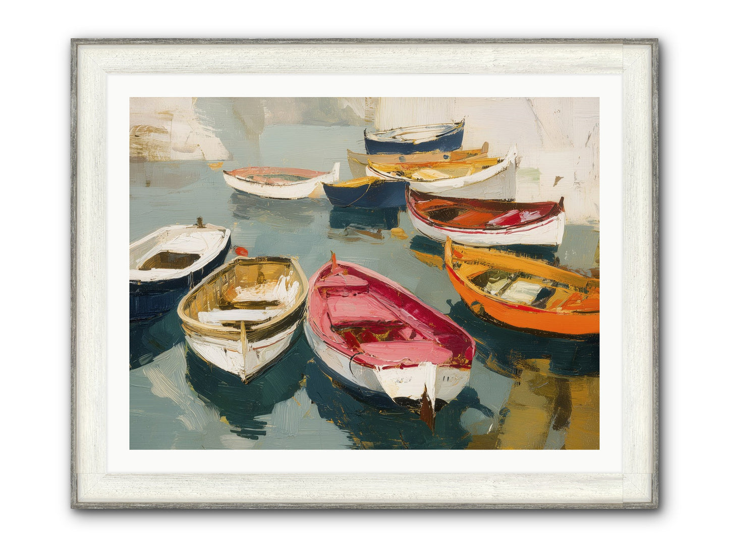 Cotton Candy Boats Framed Print - Driftwood White 40x30