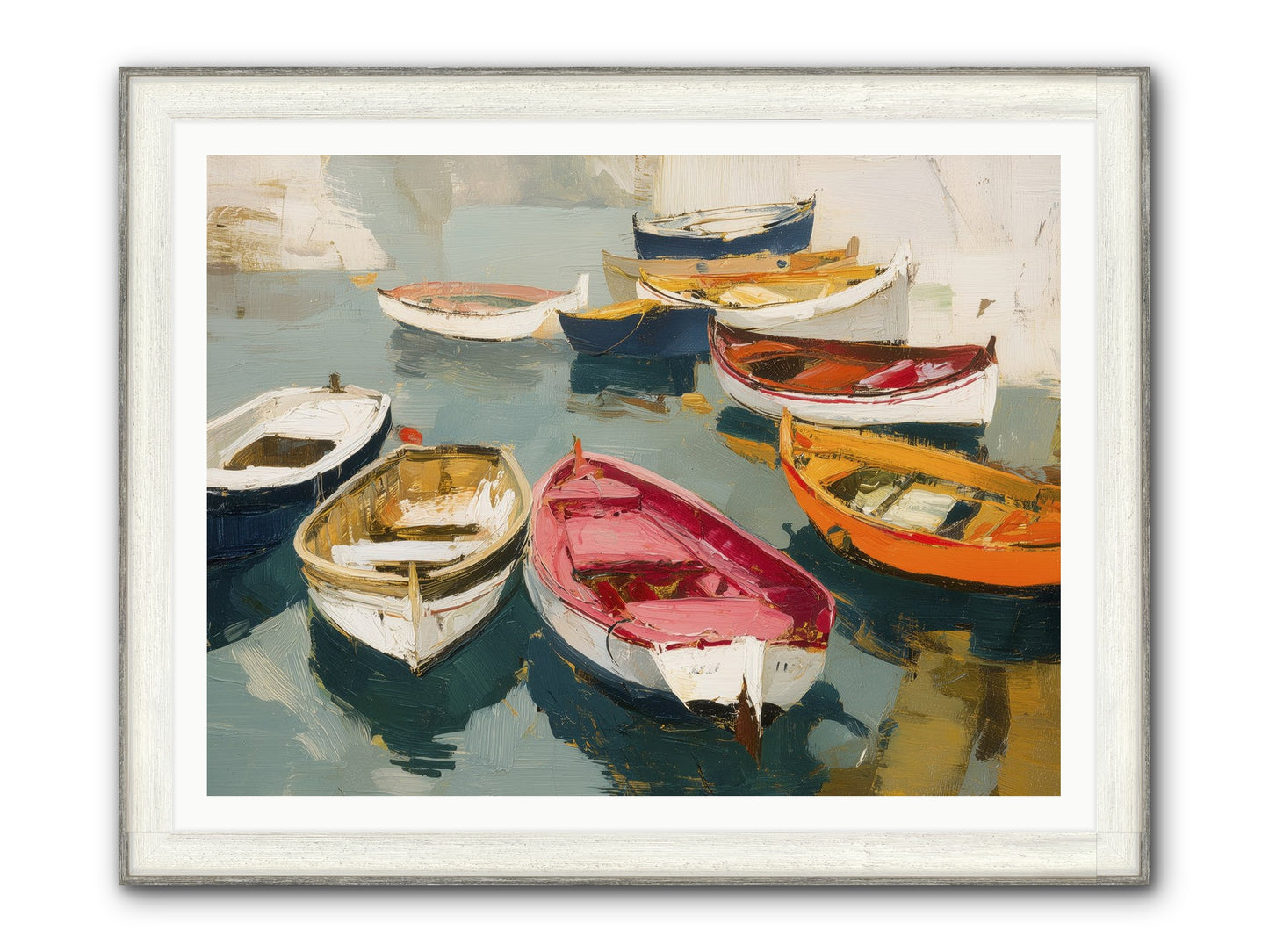 Cotton Candy Boats Framed Print - Driftwood White 48x36