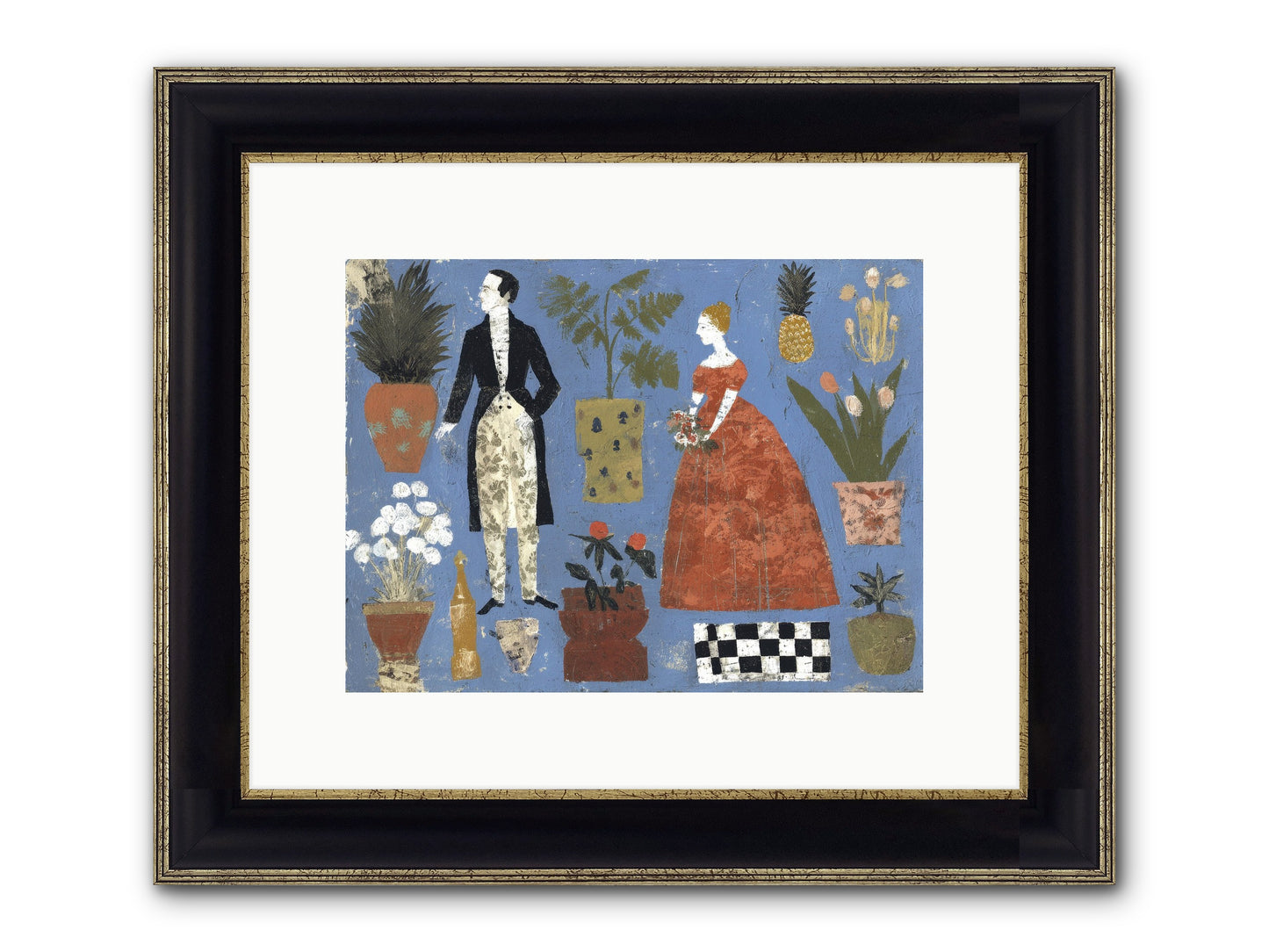 Courtship Among Pineapples Framed Print - Black & Gold 12x9