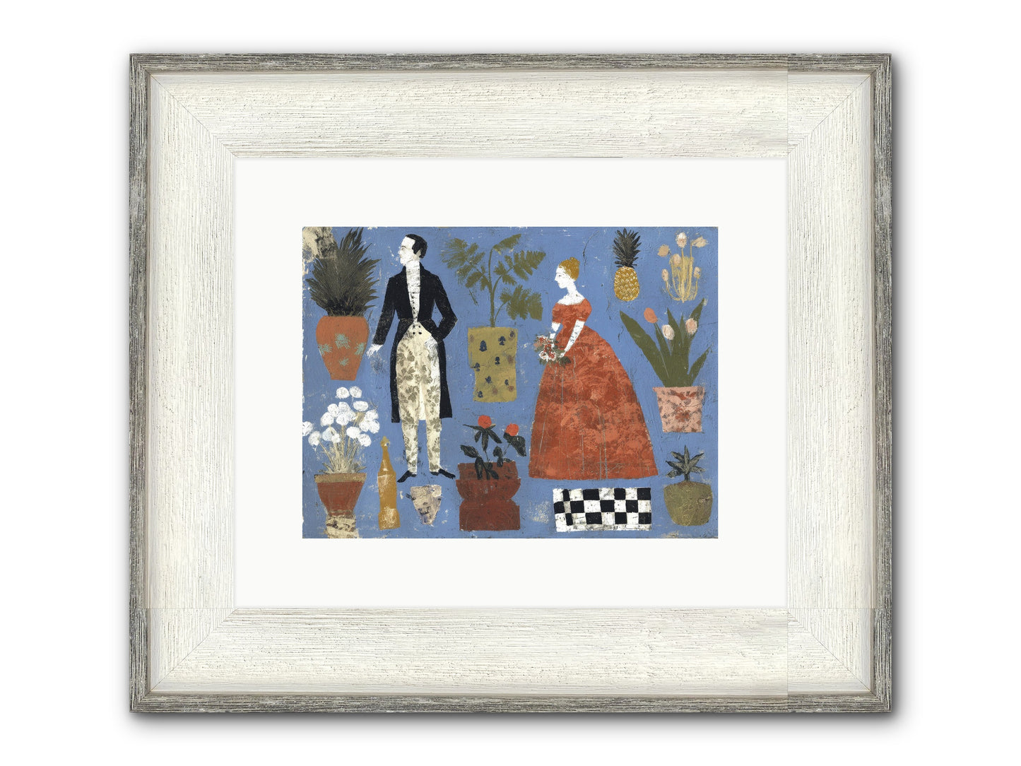 Courtship Among Pineapples Framed Print - Driftwood White 12x9