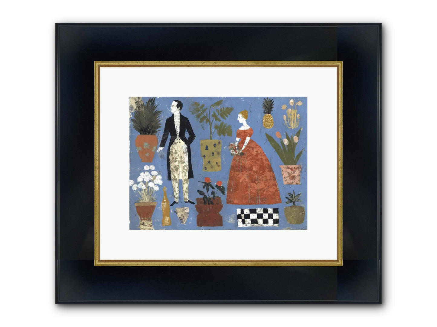 Courtship Among Pineapples Framed Print - Wide Black w/Gold 12x9