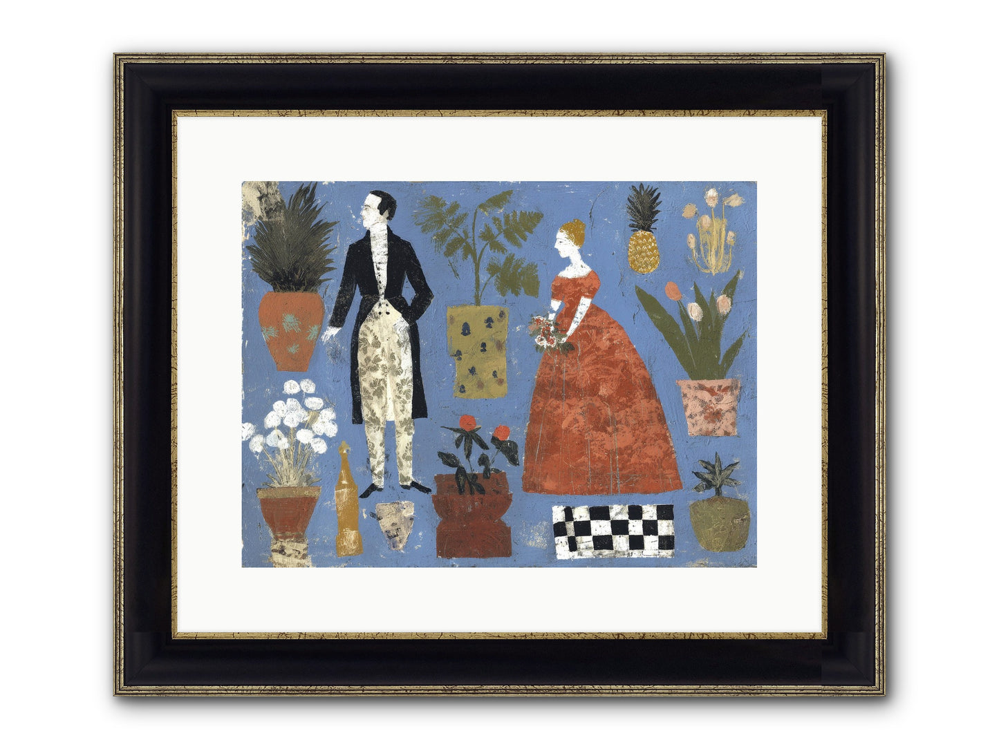 Courtship Among Pineapples Framed Print - Black & Gold 16x12