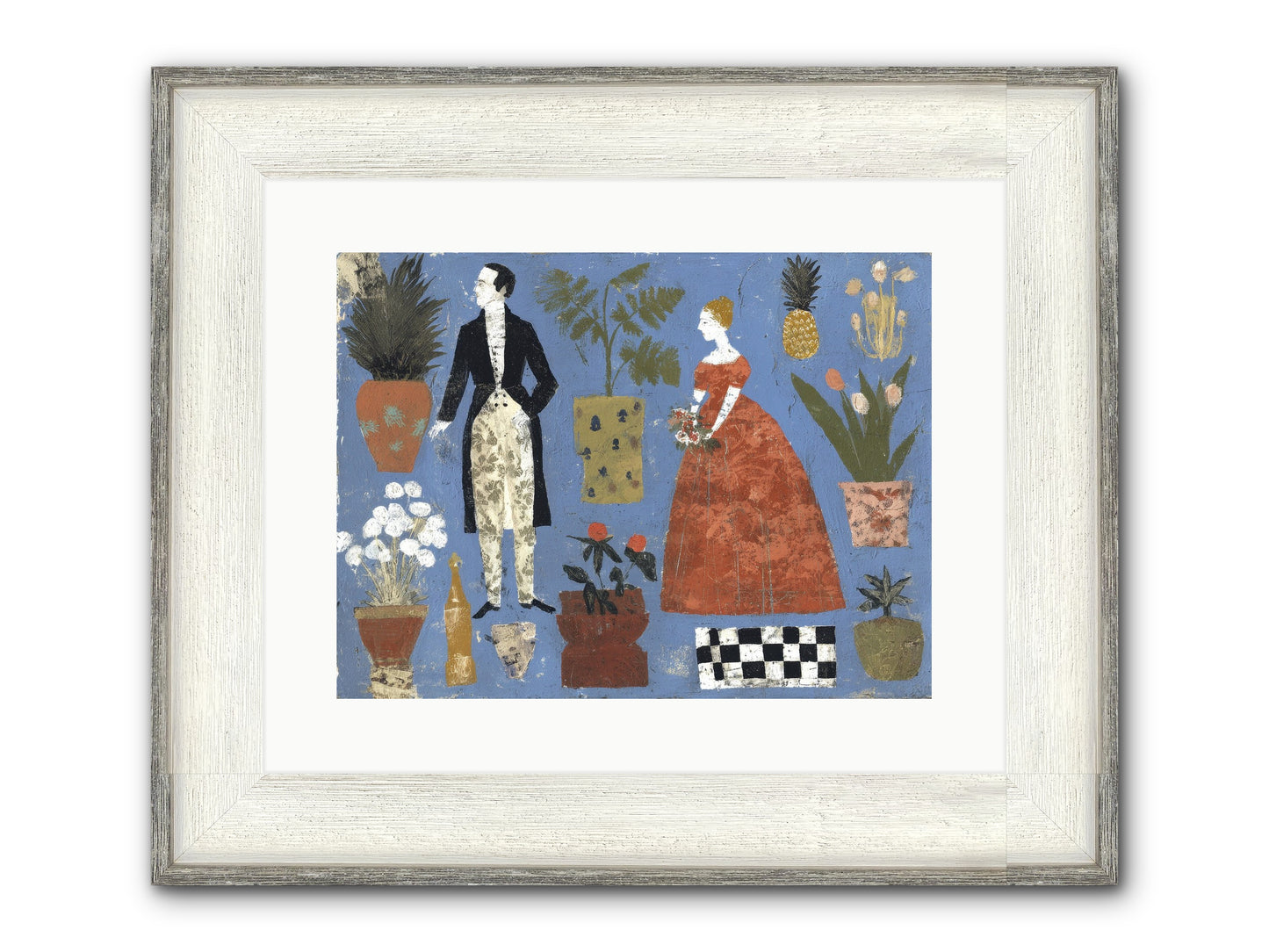 Courtship Among Pineapples Framed Print - Driftwood White 16x12