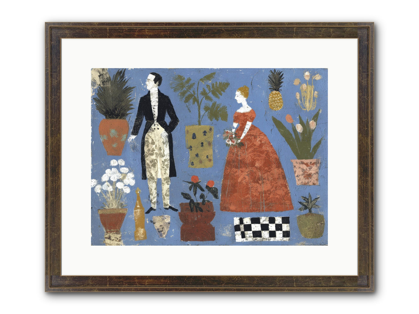 Courtship Among Pineapples Framed Print - Slimwoods Black/Gold 16x12