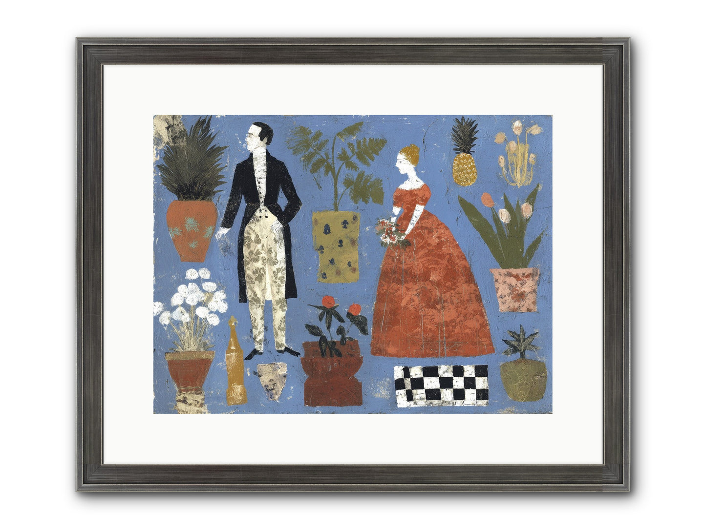 Courtship Among Pineapples Framed Print - Slimwoods Black/Silver 16x12