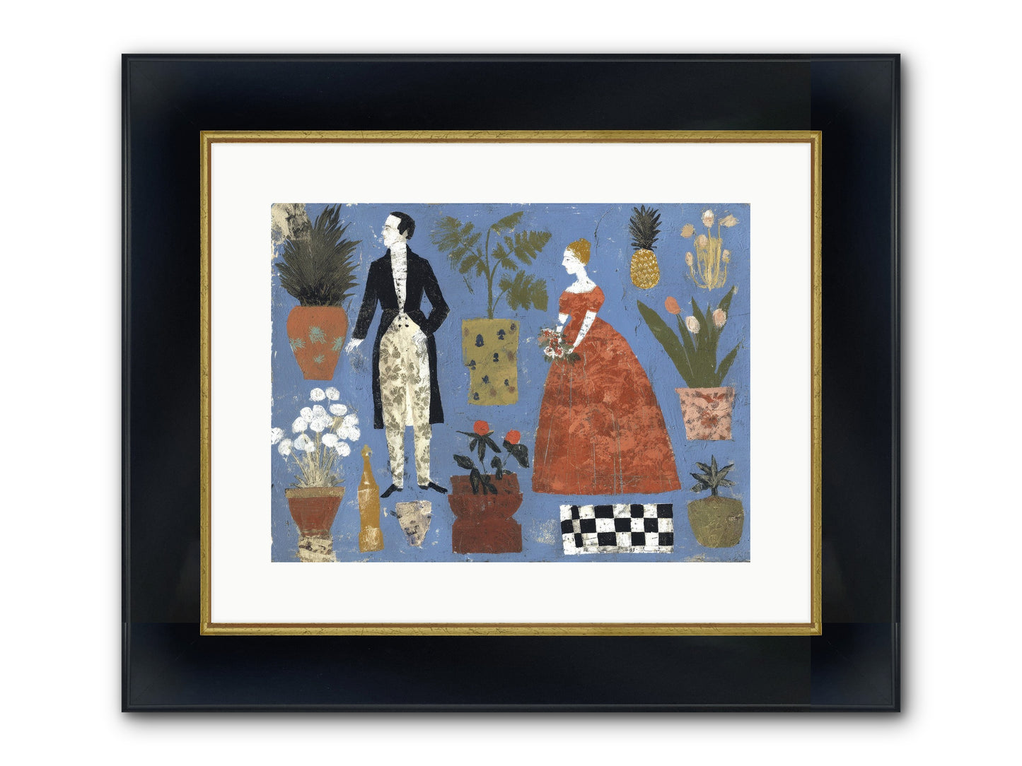 Courtship Among Pineapples Framed Print - Wide Black w/Gold 16x12