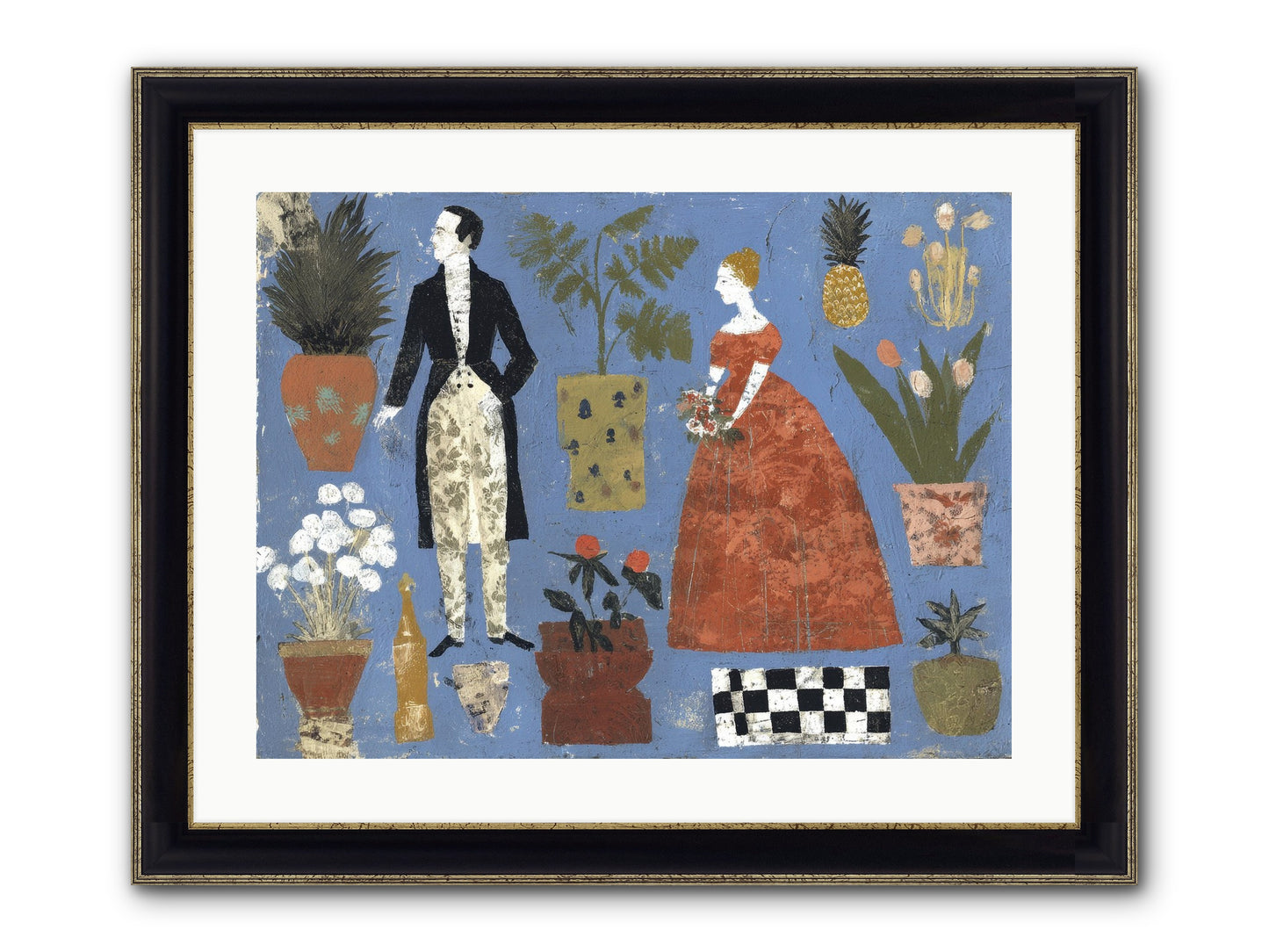Courtship Among Pineapples Framed Print - Black & Gold 24x18