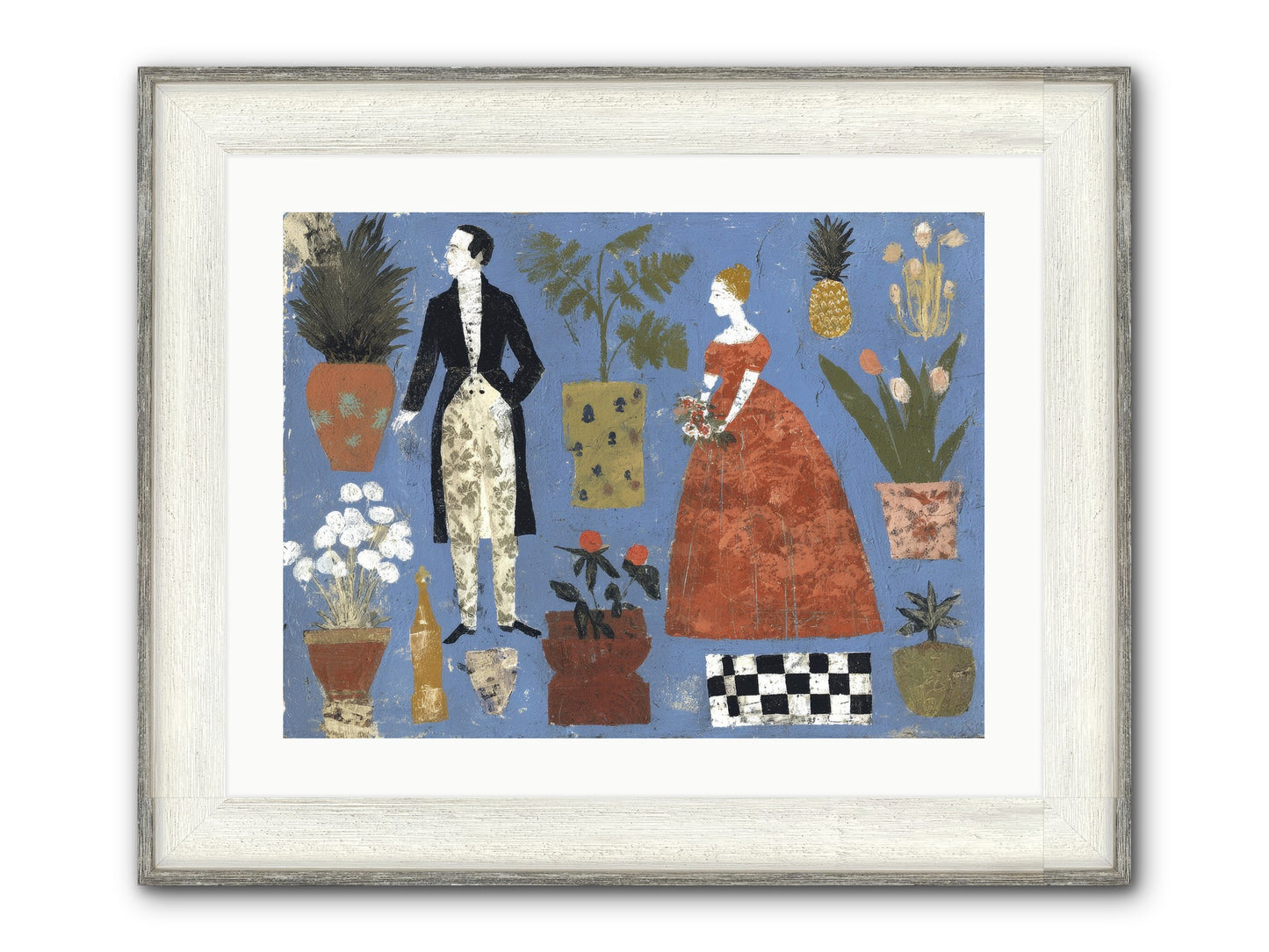 Courtship Among Pineapples Framed Print - Driftwood White 24x18