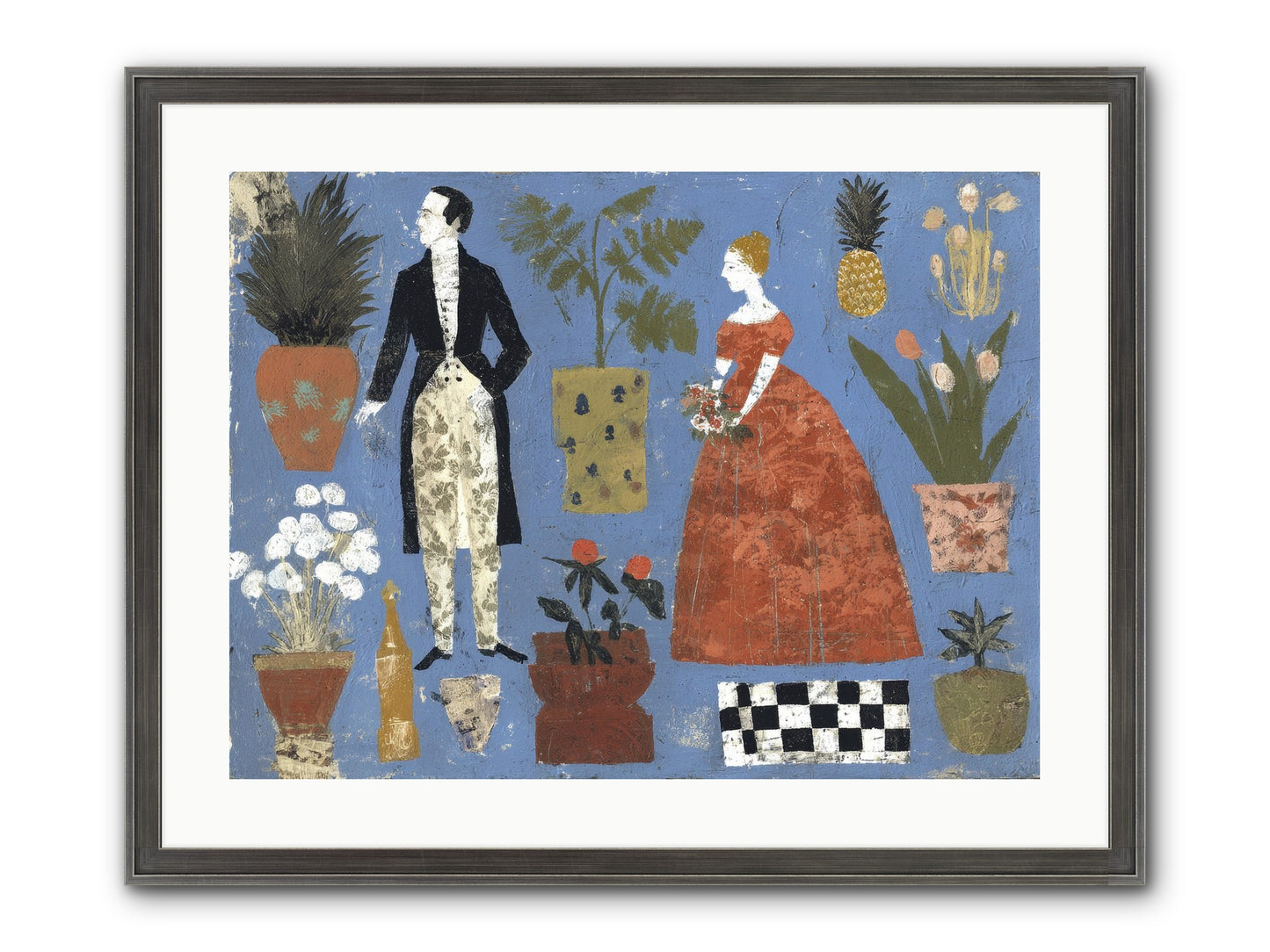 Courtship Among Pineapples Framed Print - Slimwoods Black/Silver 24x18