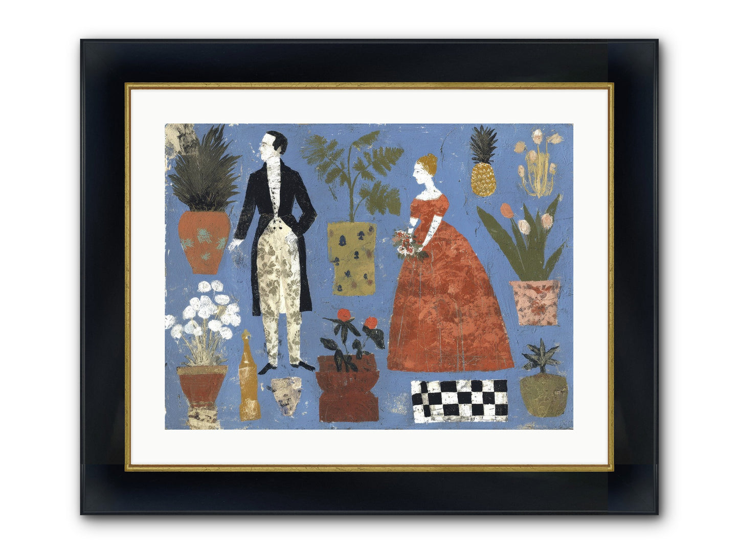 Courtship Among Pineapples Framed Print - Wide Black w/Gold 24x18