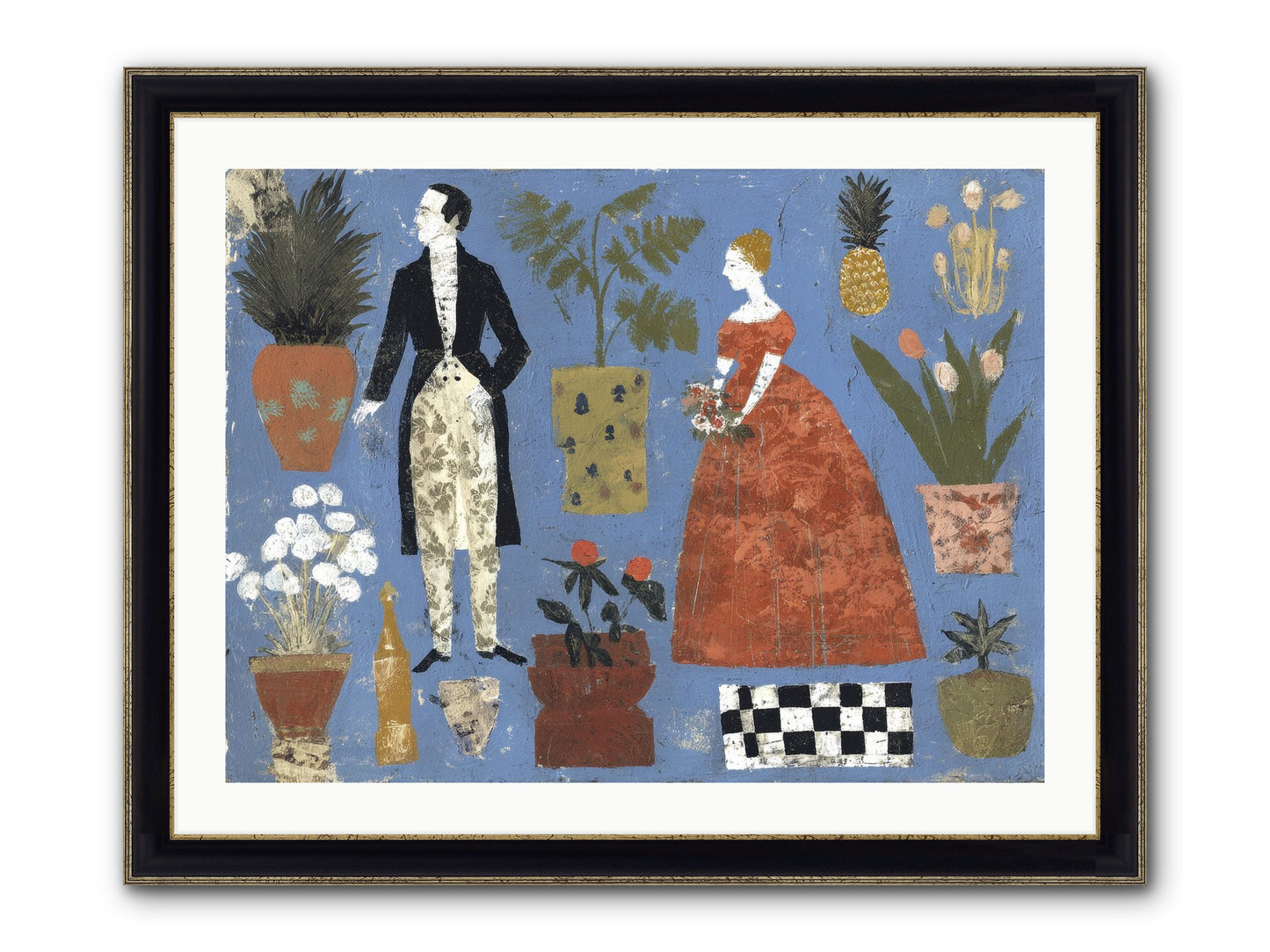 Courtship Among Pineapples Framed Print - Black & Gold 32x24