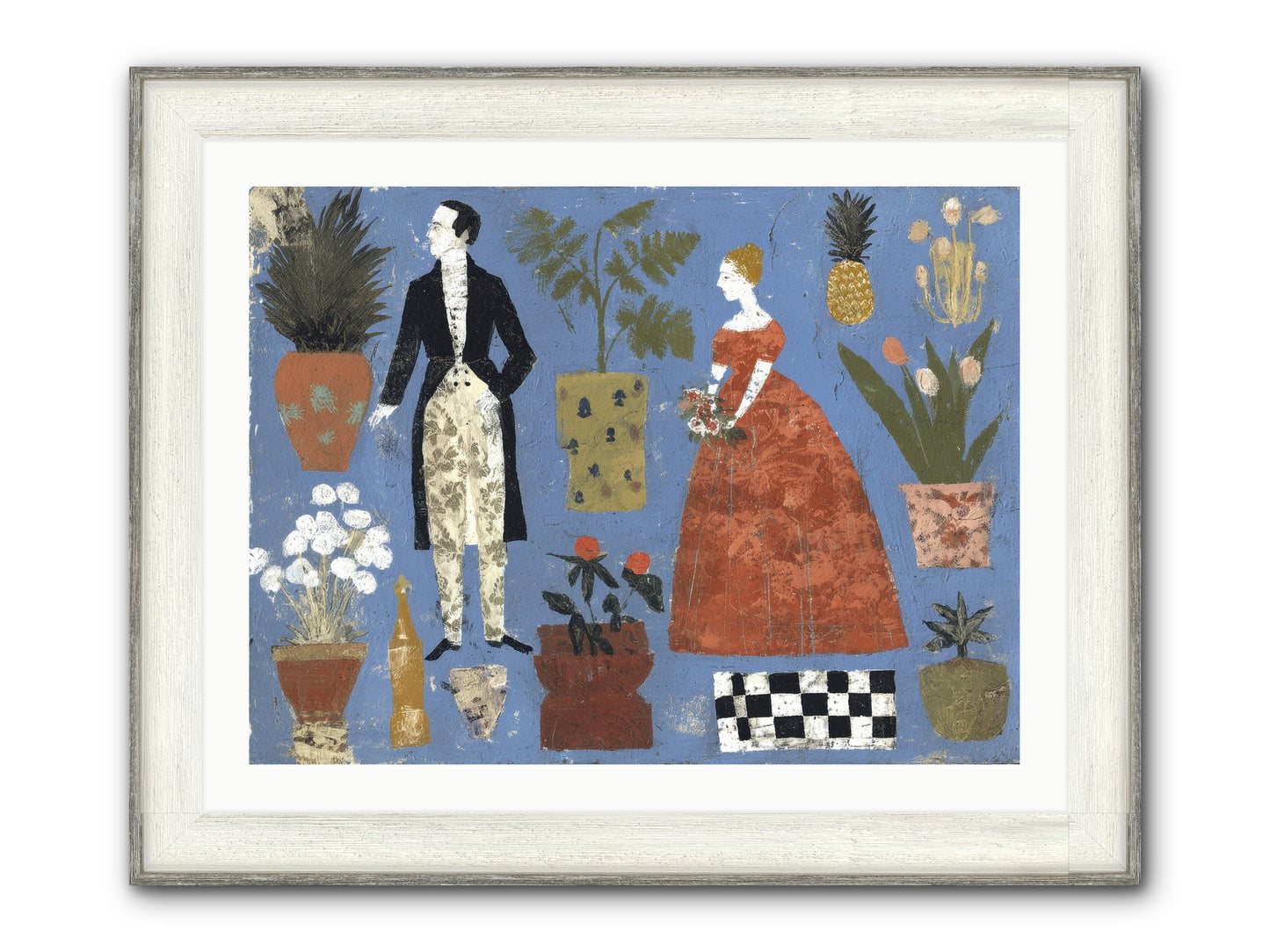 Courtship Among Pineapples Framed Print - Driftwood White 32x24