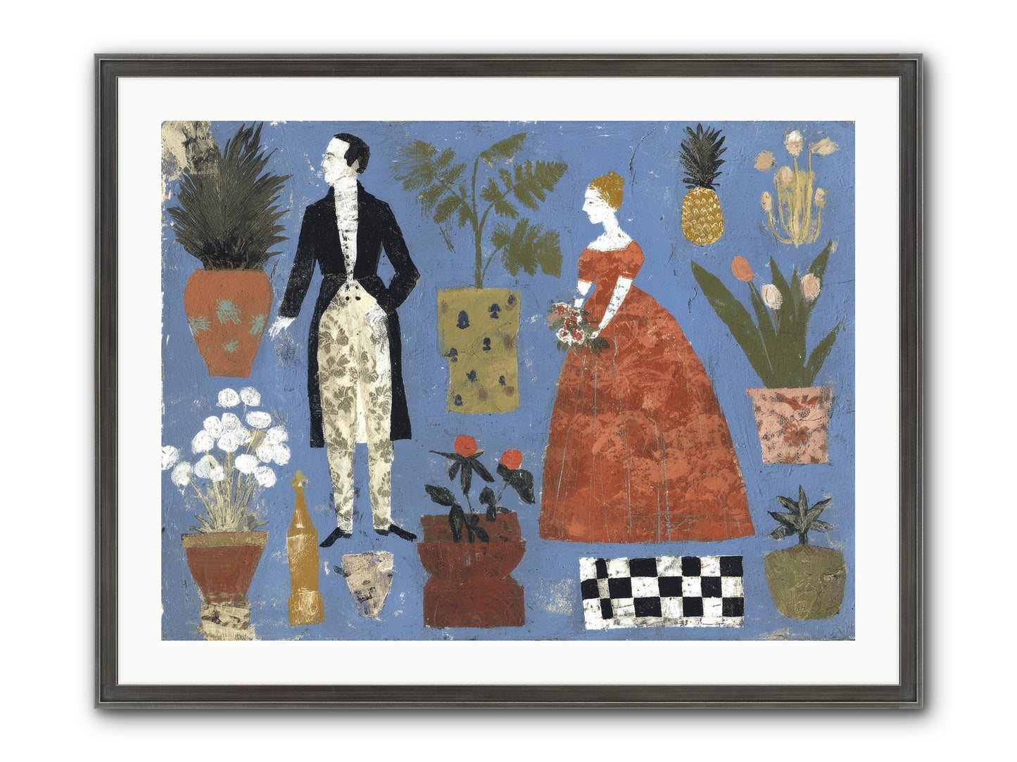Courtship Among Pineapples Framed Print - Slimwoods Black/Silver 32x24