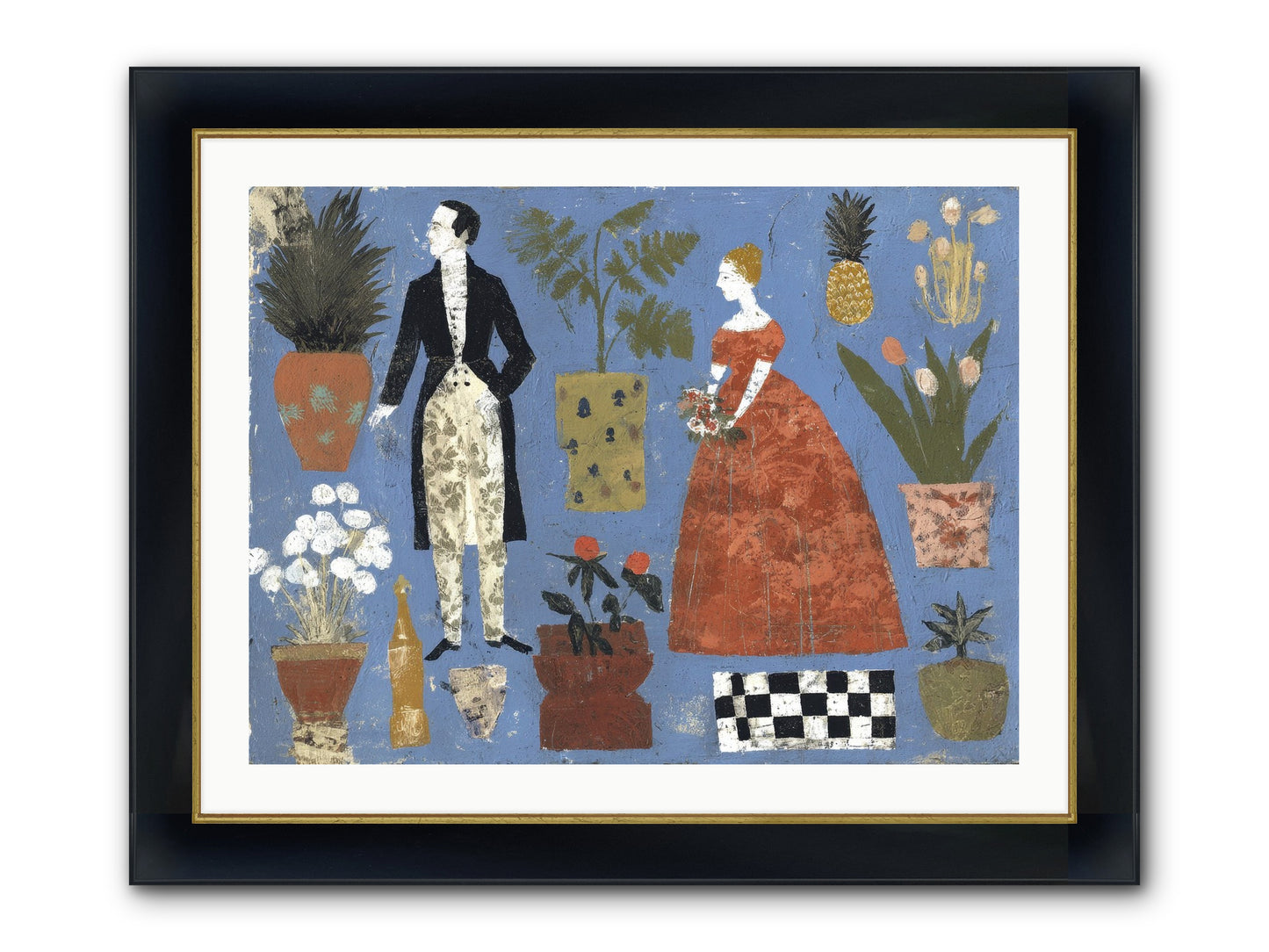 Courtship Among Pineapples Framed Print - Wide Black w/Gold 32x24