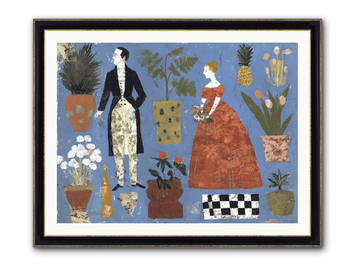 Courtship Among Pineapples Framed Print - Black & Gold 40x30