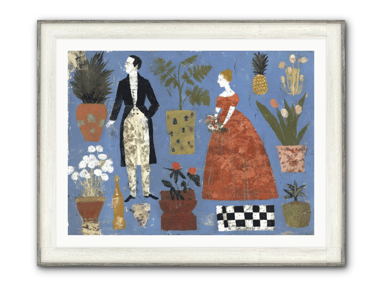 Courtship Among Pineapples Framed Print - Driftwood White 40x30