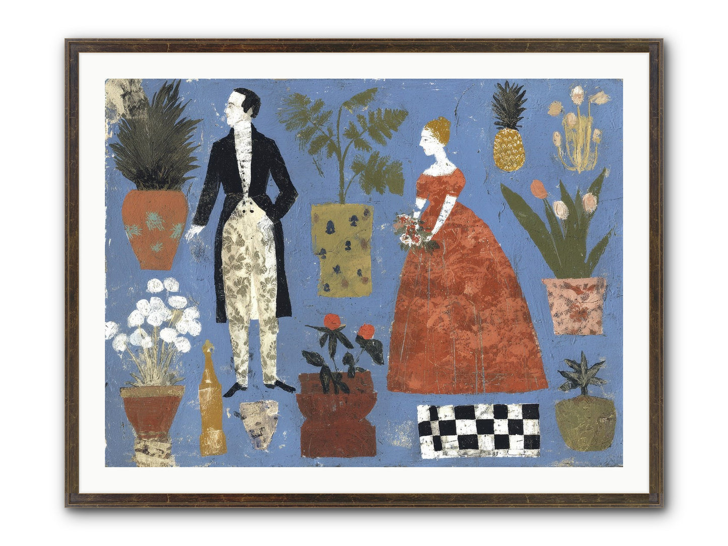 Courtship Among Pineapples Framed Print - Slimwoods Black/Gold 40x30