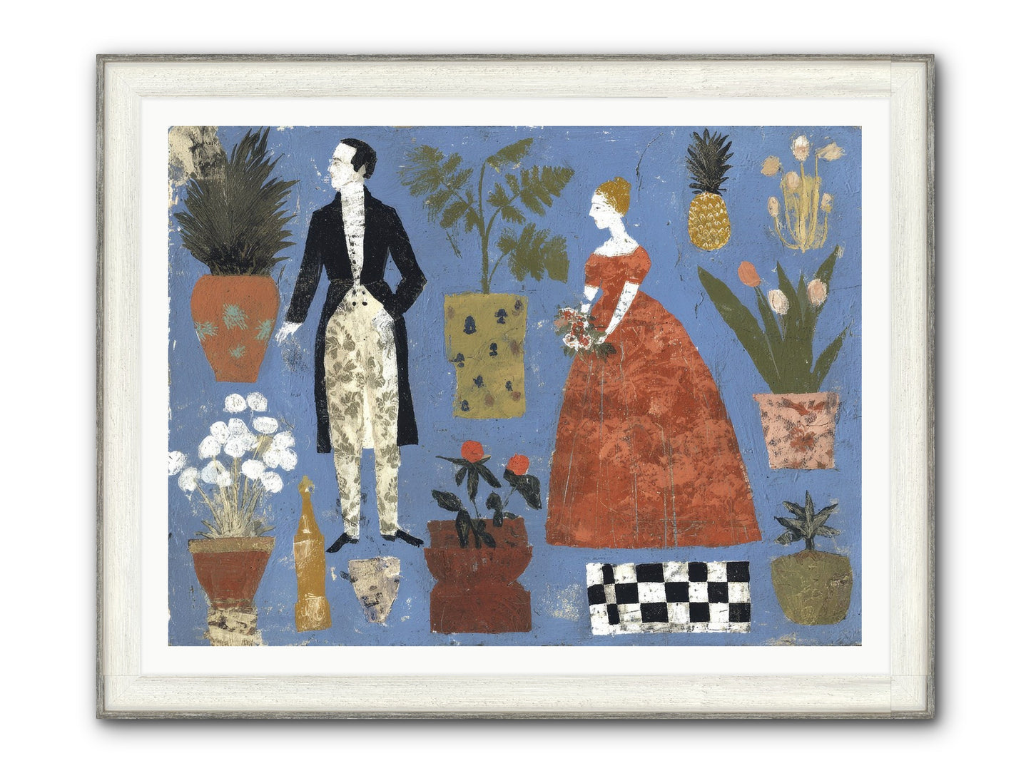 Courtship Among Pineapples Framed Print - Driftwood White 48x36