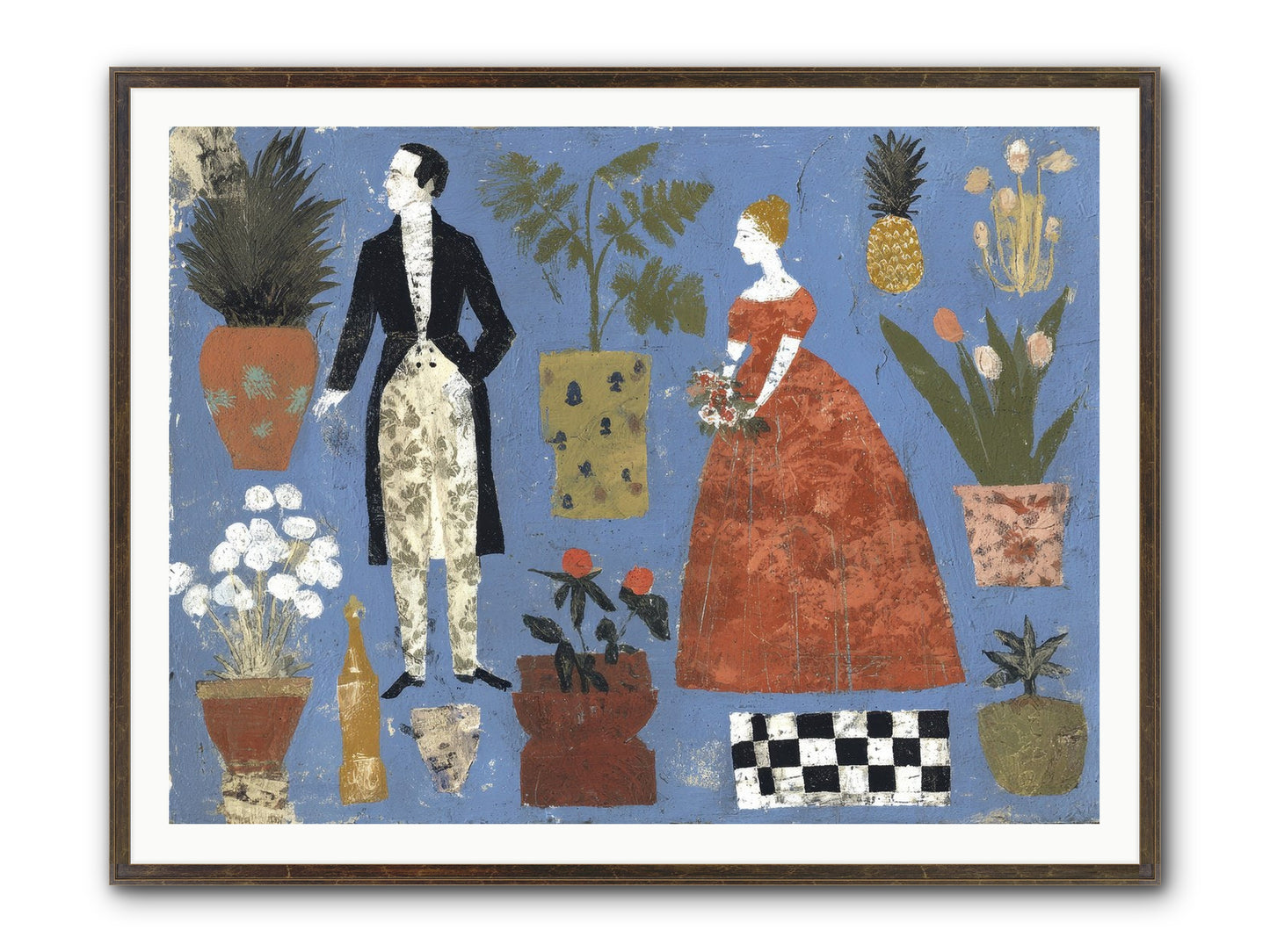 Courtship Among Pineapples Framed Print - Slimwoods Black/Gold 48x36