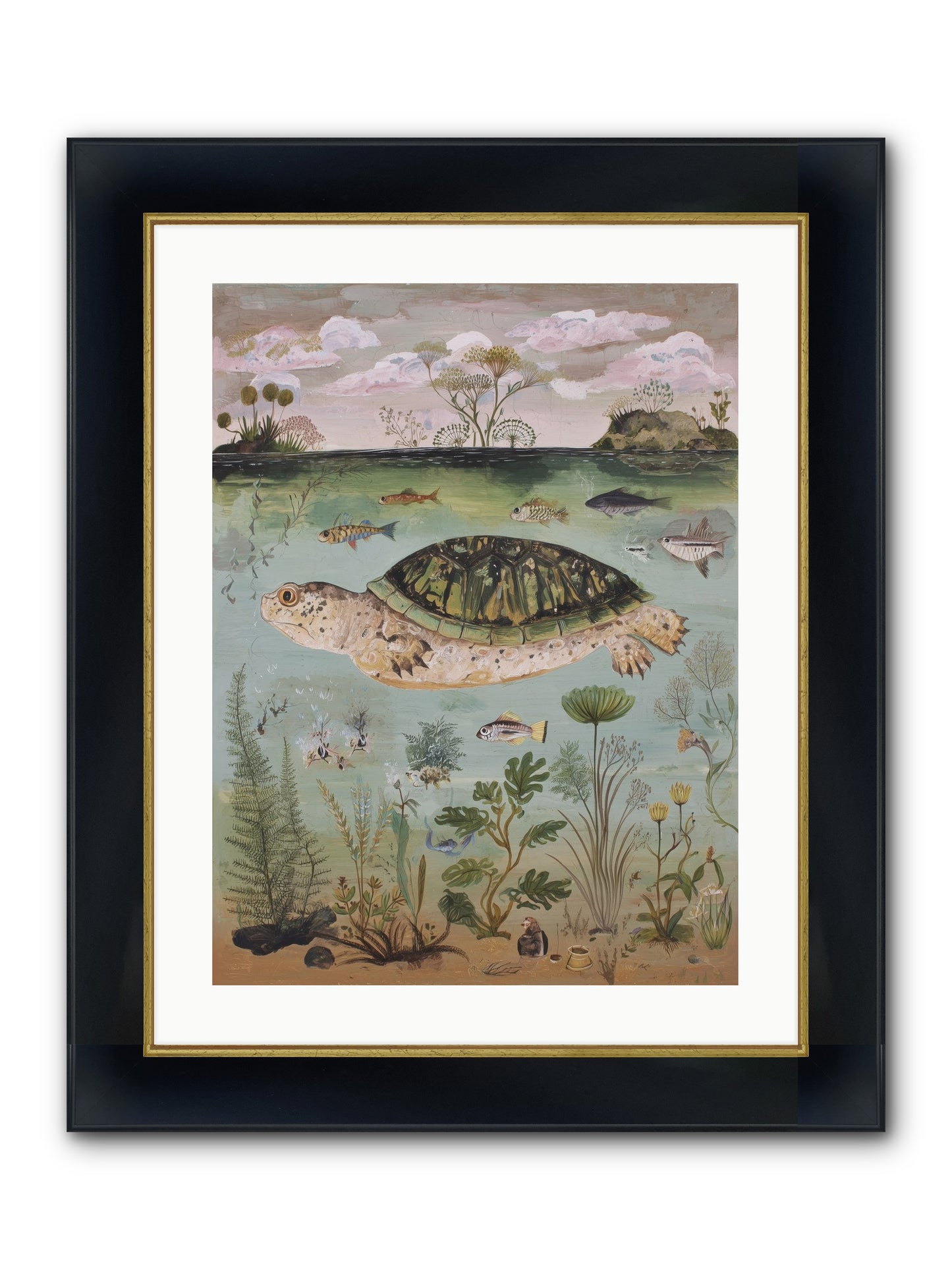 Cousteau's Vision Framed Print - Wide Black w/Gold 18x24