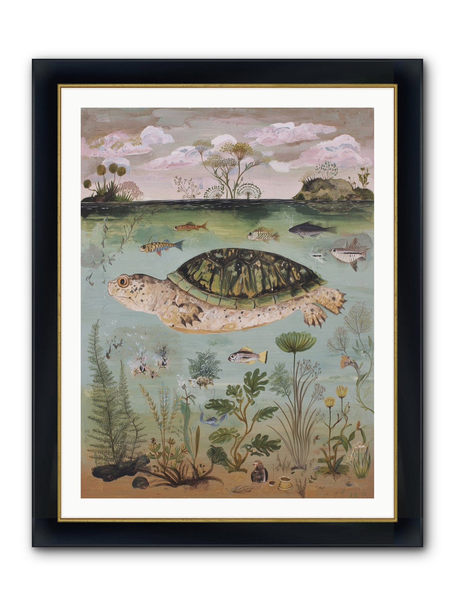 Cousteau's Vision Framed Print - Wide Black w/Gold 30x40