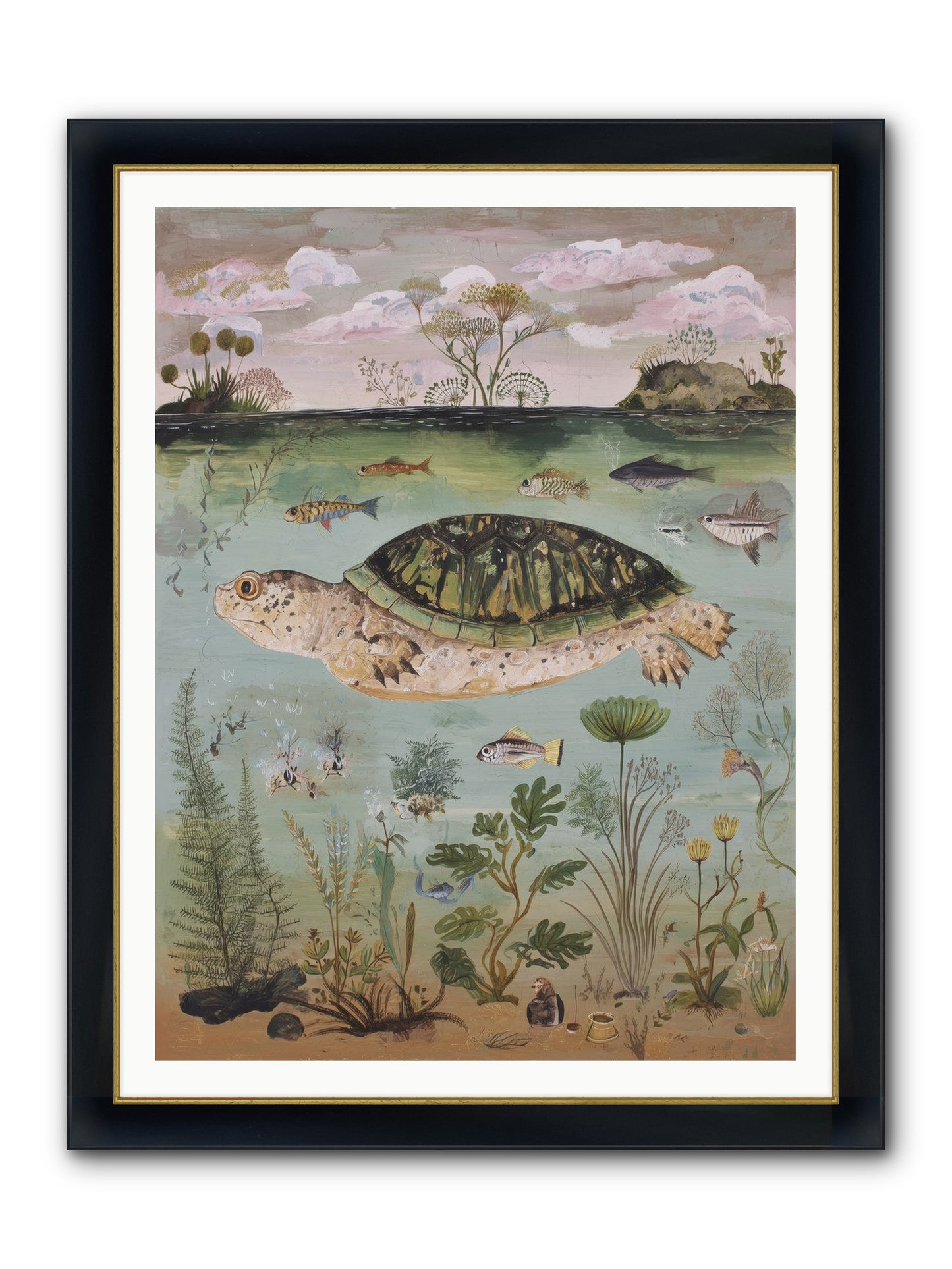 Cousteau's Vision Framed Print - Wide Black w/Gold 36x48