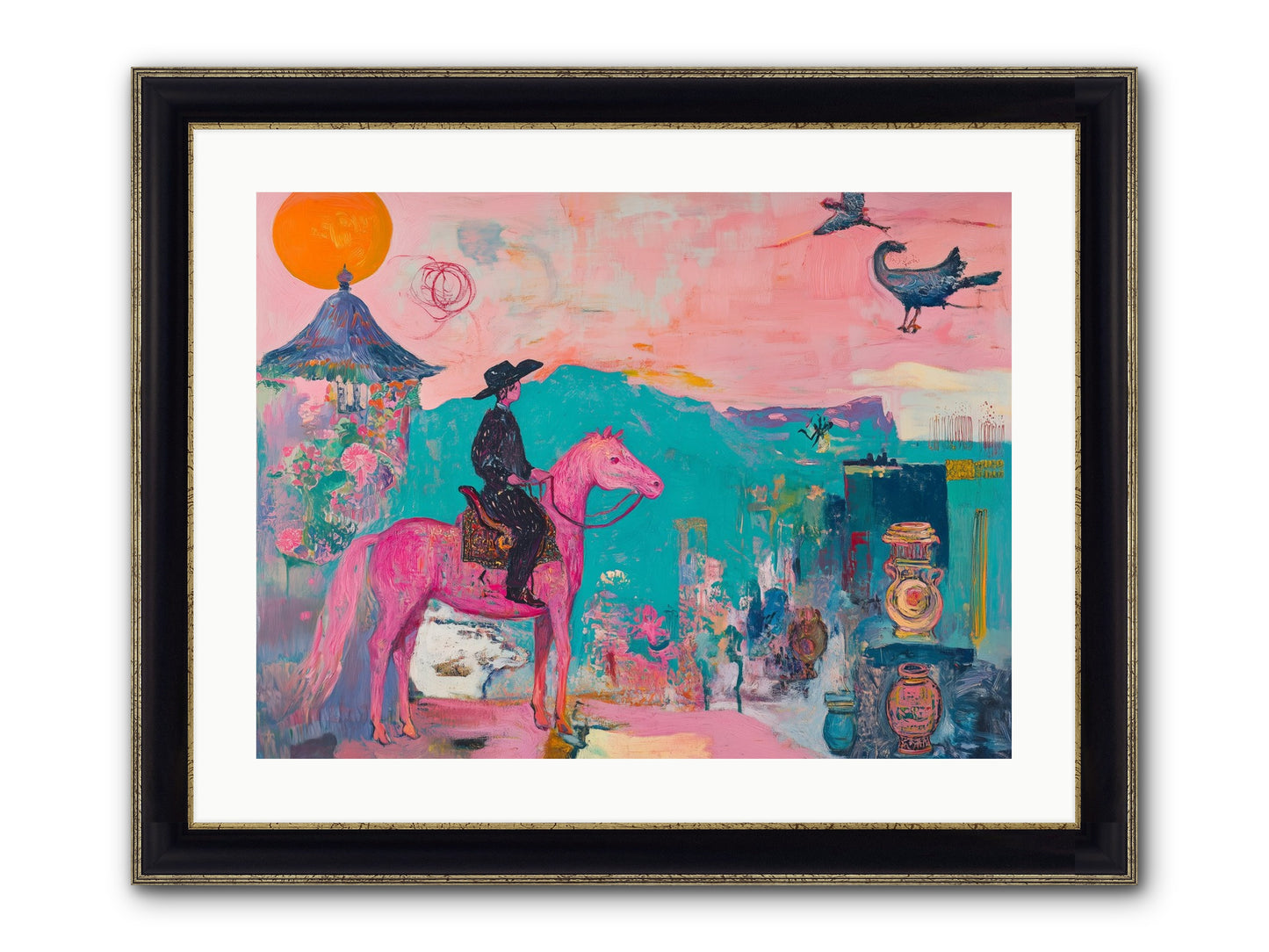 Cowboy's Night Song Framed Print - Black & Gold 24x18