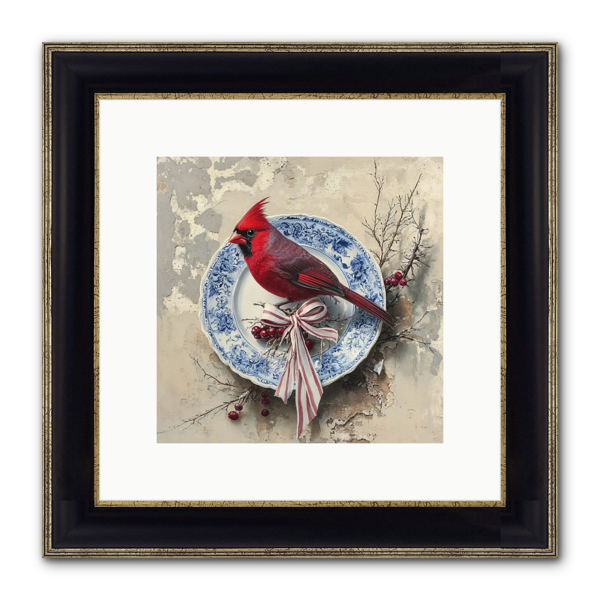 Crimson Sentinel Framed Print - Black & Gold 10x10