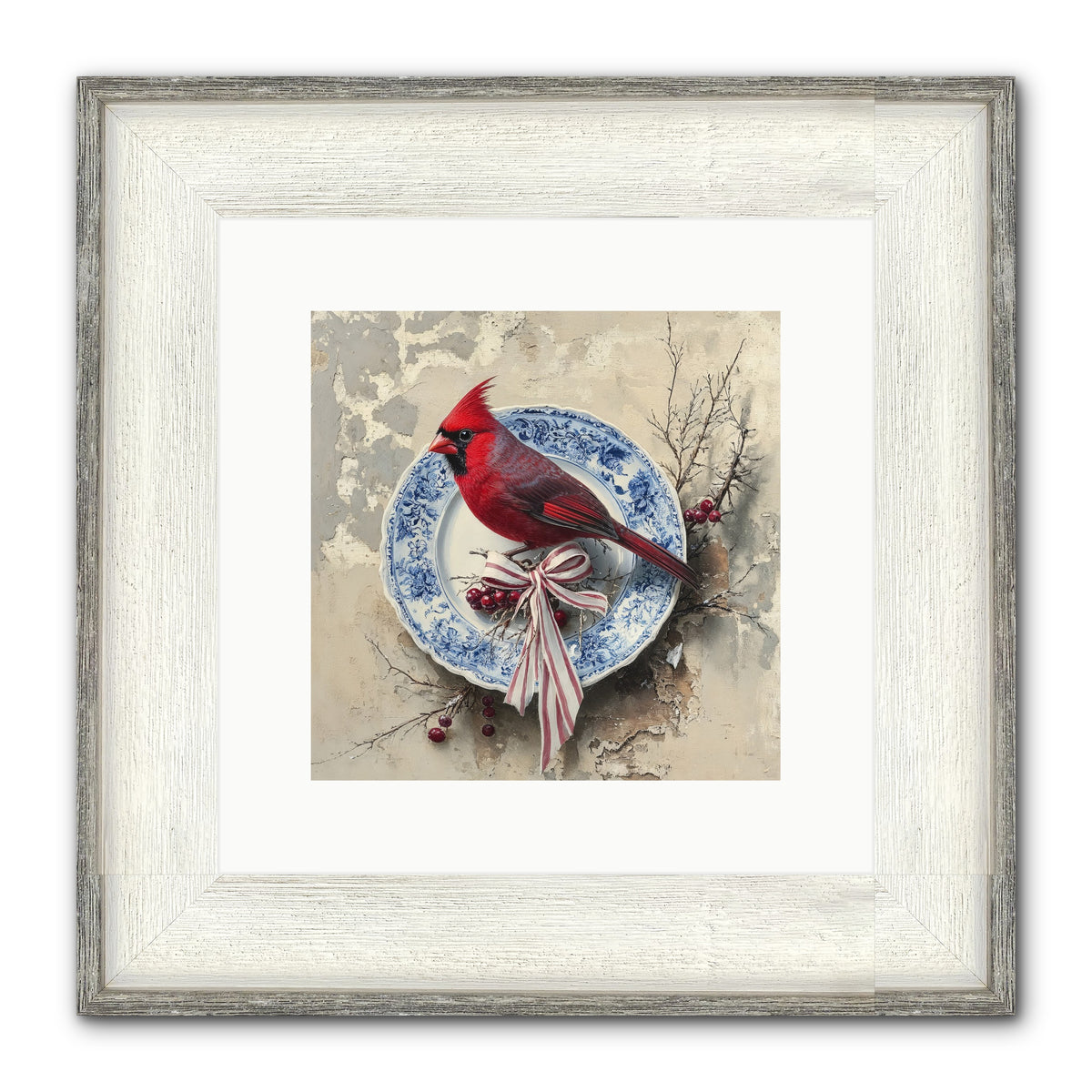 Crimson Sentinel Framed Print - Driftwood White 10x10