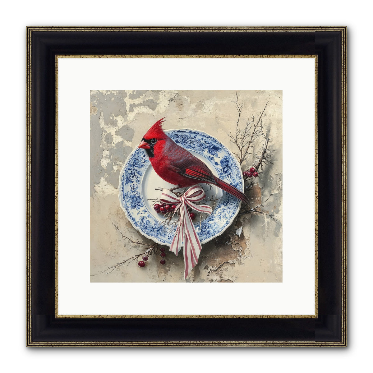 Crimson Sentinel Framed Print - Black & Gold 12x12