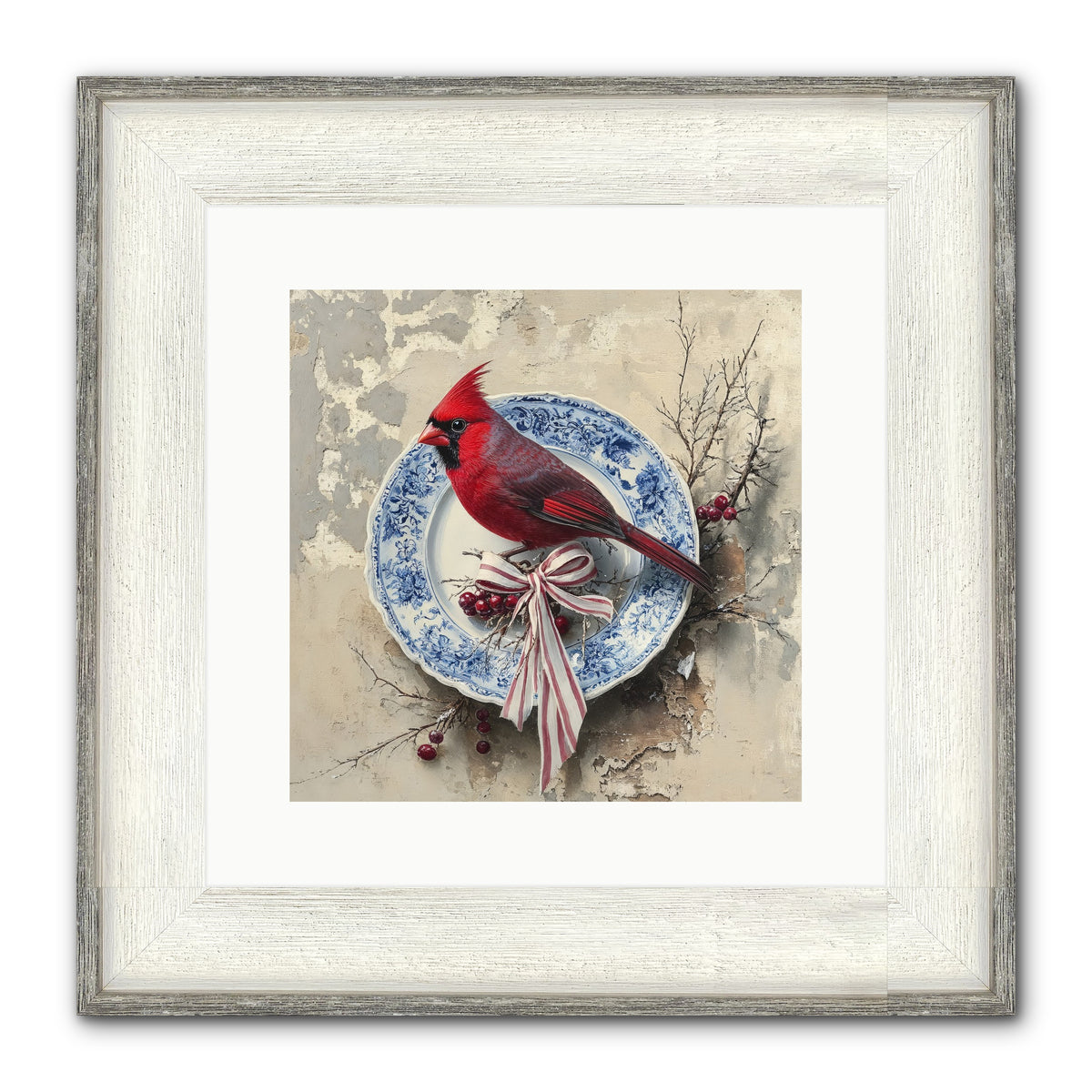 Crimson Sentinel Framed Print - Driftwood White 12x12