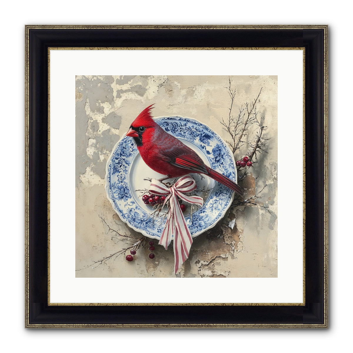 Crimson Sentinel Framed Print - Black & Gold 16x16