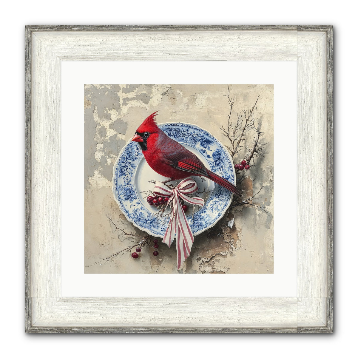 Crimson Sentinel Framed Print - Driftwood White 16x16