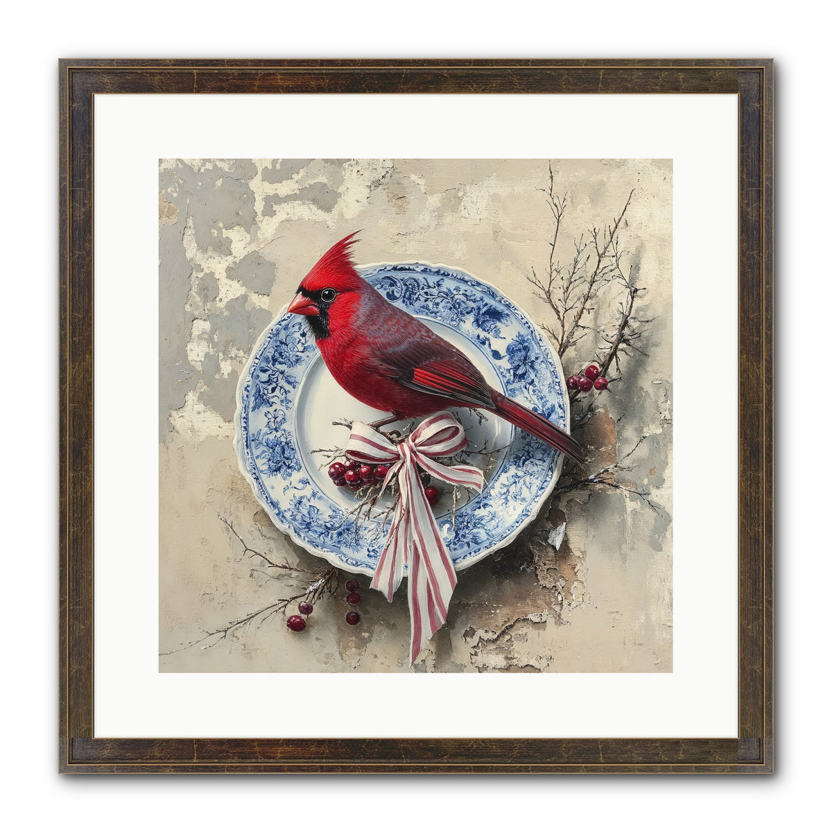 Crimson Sentinel Framed Print - Slimwoods Black/Gold 16x16