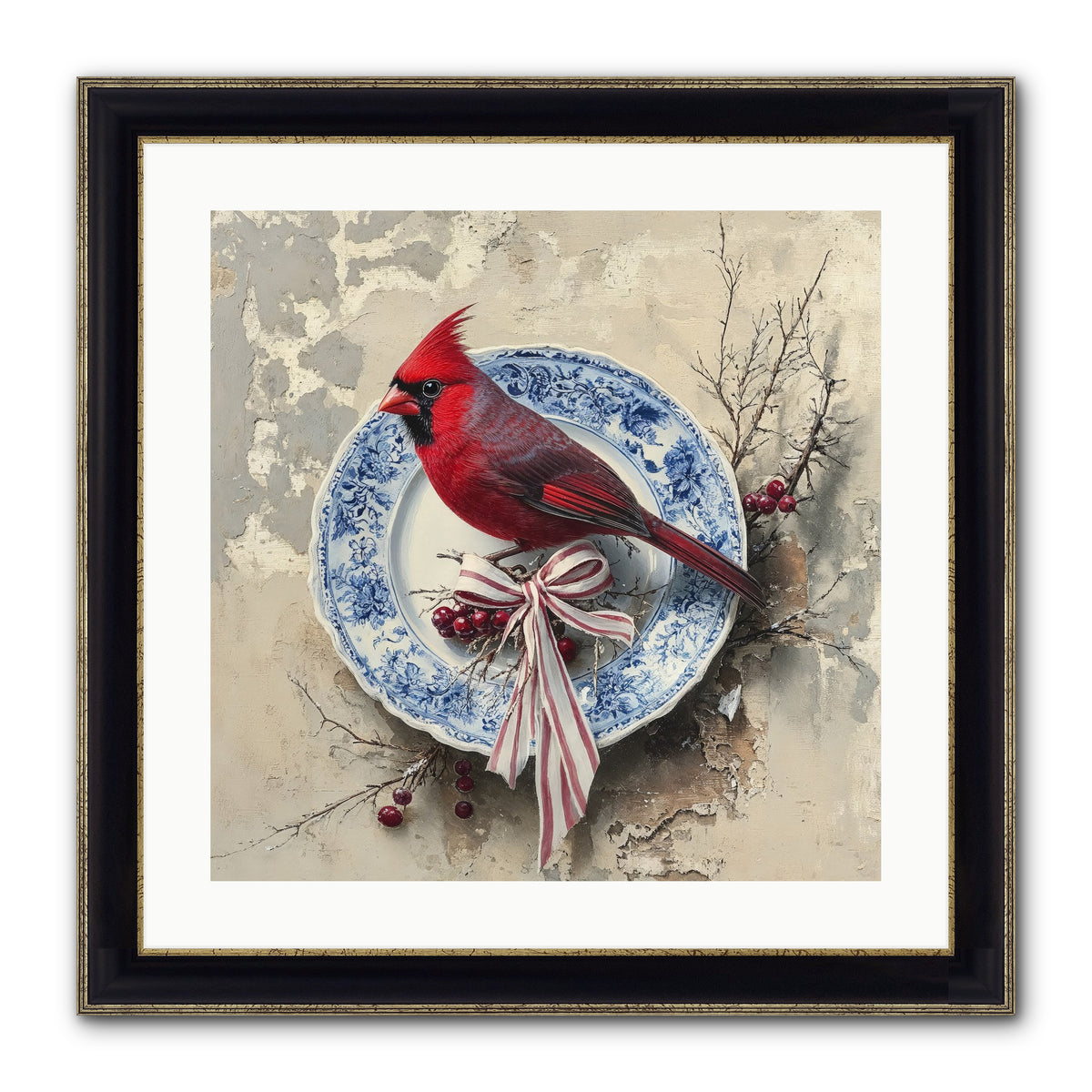 Crimson Sentinel Framed Print - Black & Gold 20x20