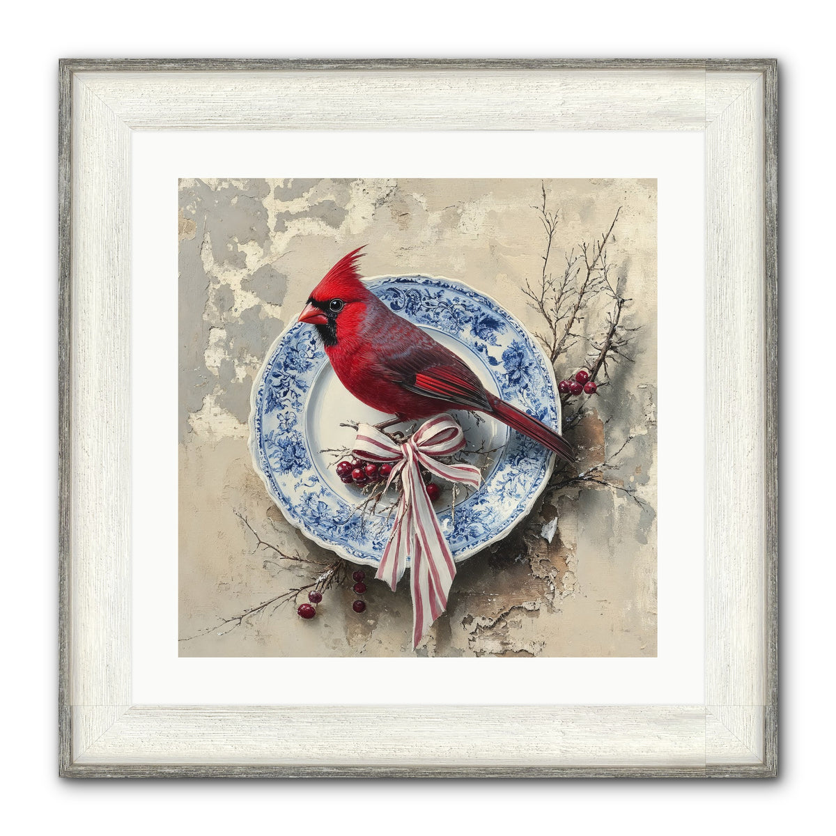 Crimson Sentinel Framed Print - Driftwood White 20x20