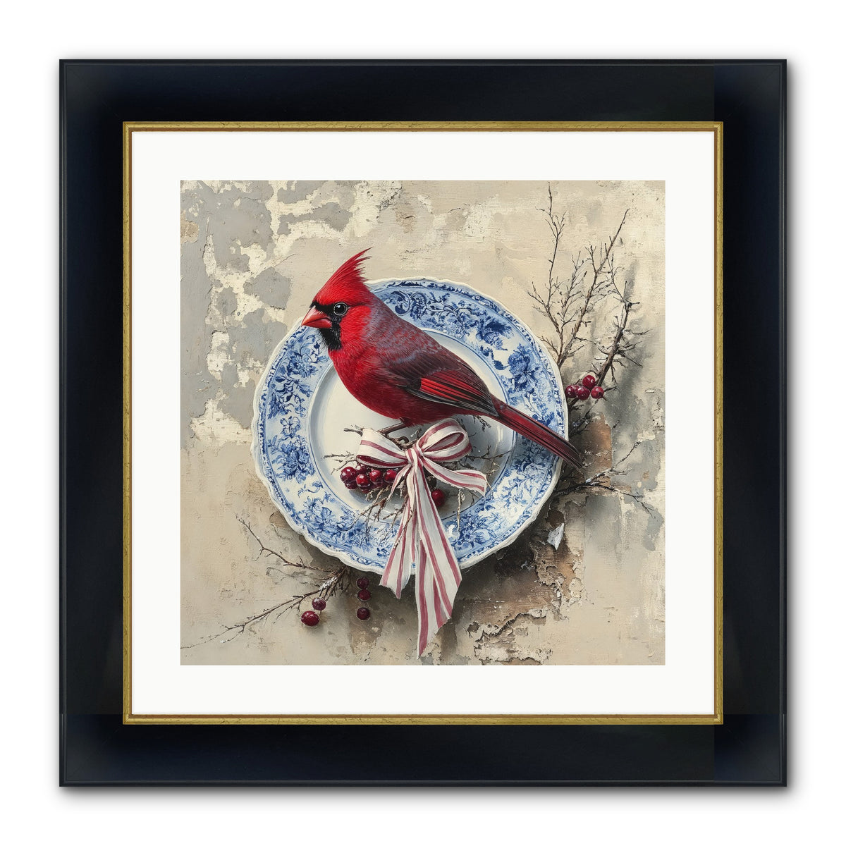 Crimson Sentinel Framed Print - Wide Black w/Gold 20x20