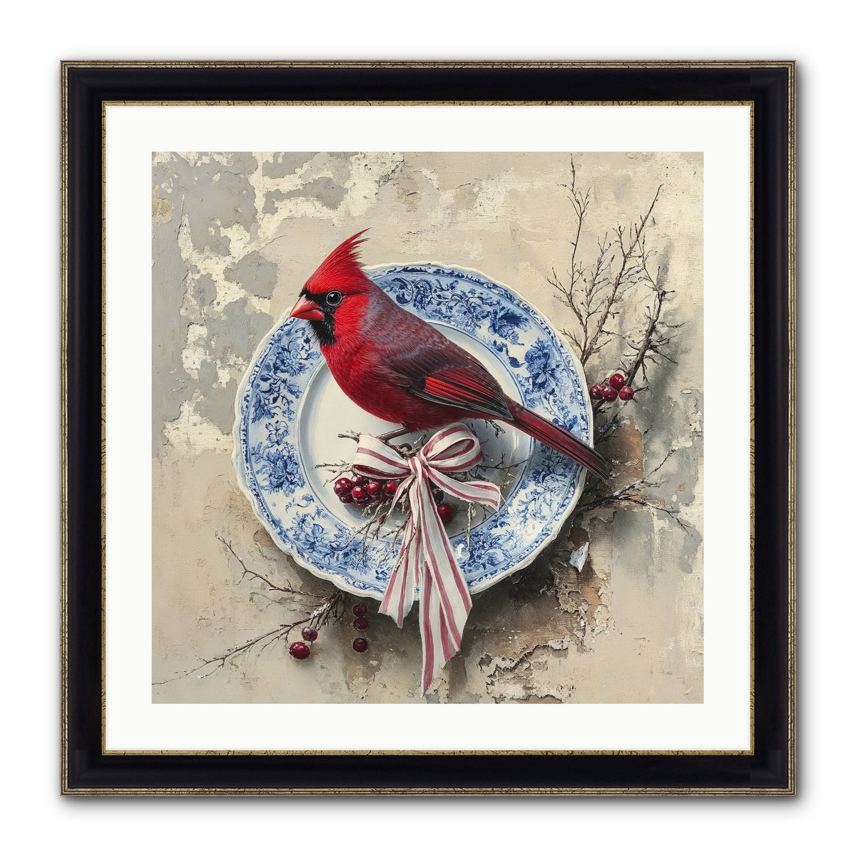 Crimson Sentinel Framed Print - Black & Gold 24x24