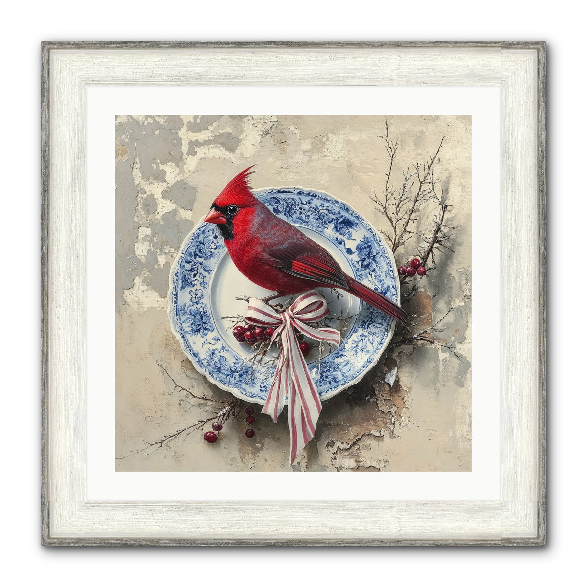 Crimson Sentinel Framed Print - Driftwood White 24x24