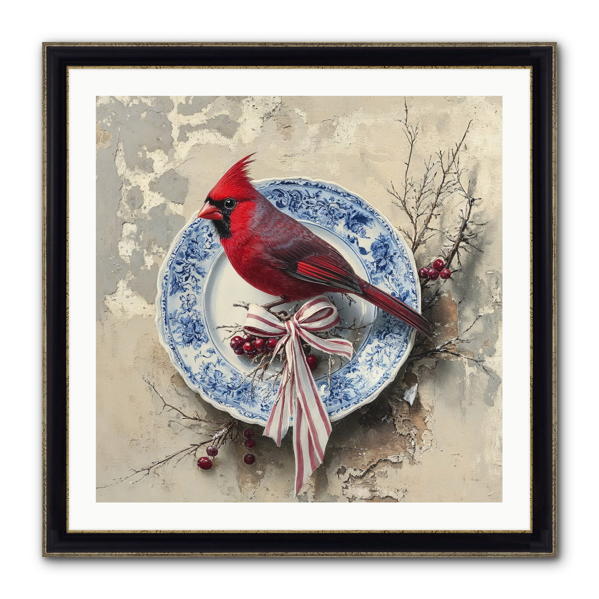 Crimson Sentinel Framed Print - Black & Gold 30x30