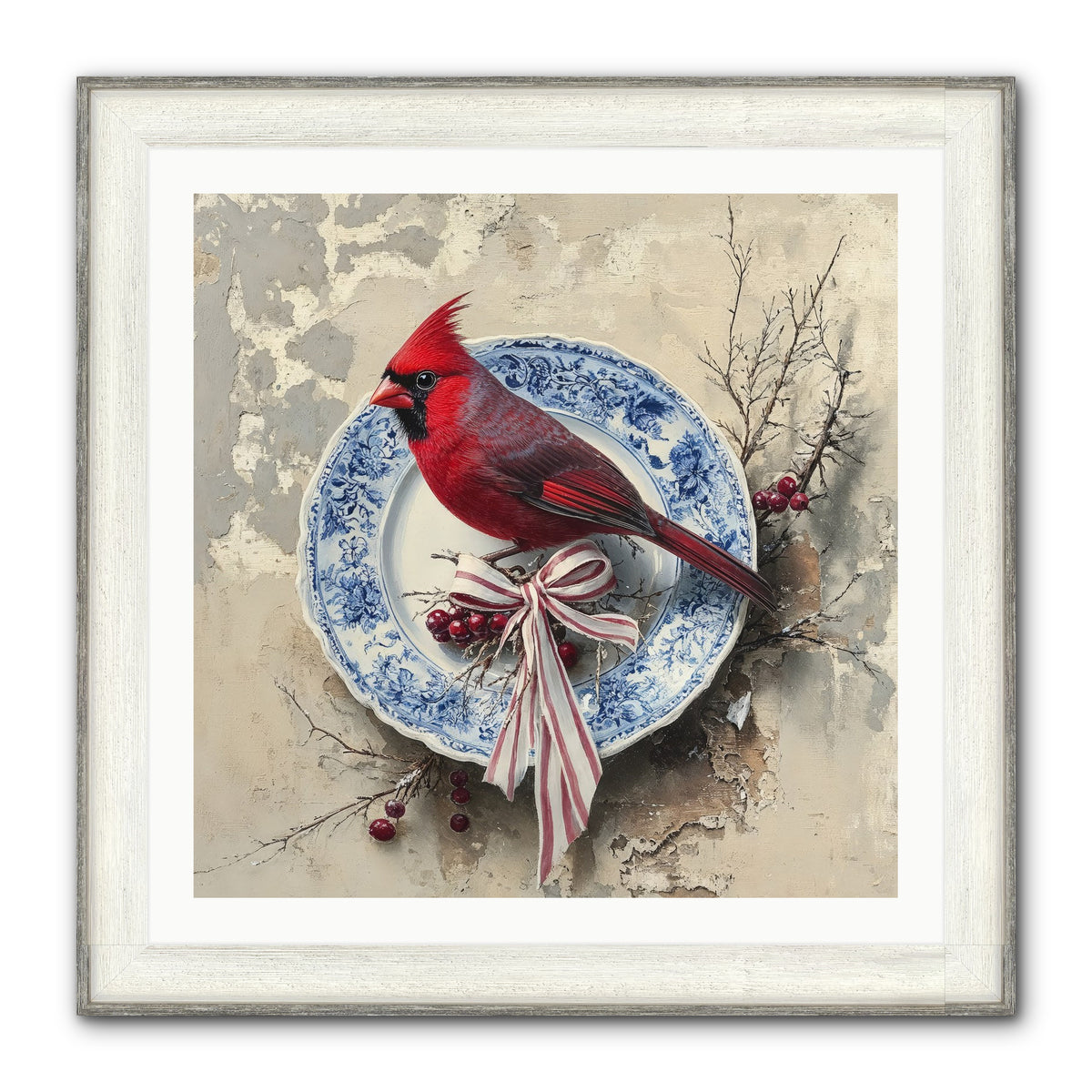 Crimson Sentinel Framed Print - Driftwood White 30x30