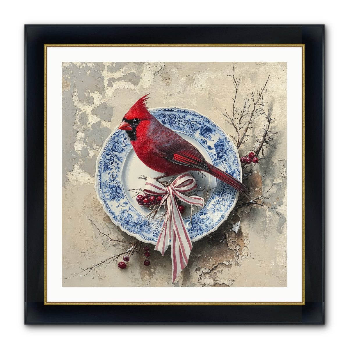 Crimson Sentinel Framed Print - Wide Black w/Gold 30x30