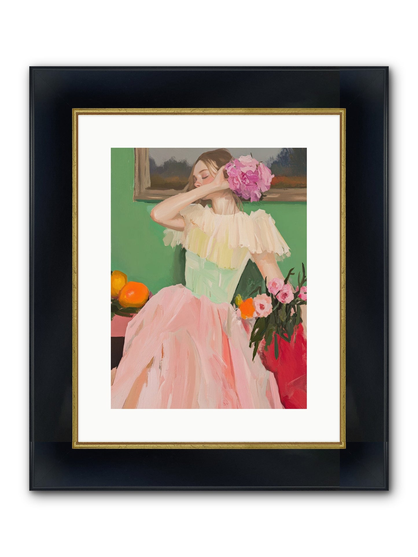 Dahlia Swan No.1 Framed Print - Wide Black w/Gold 12x16