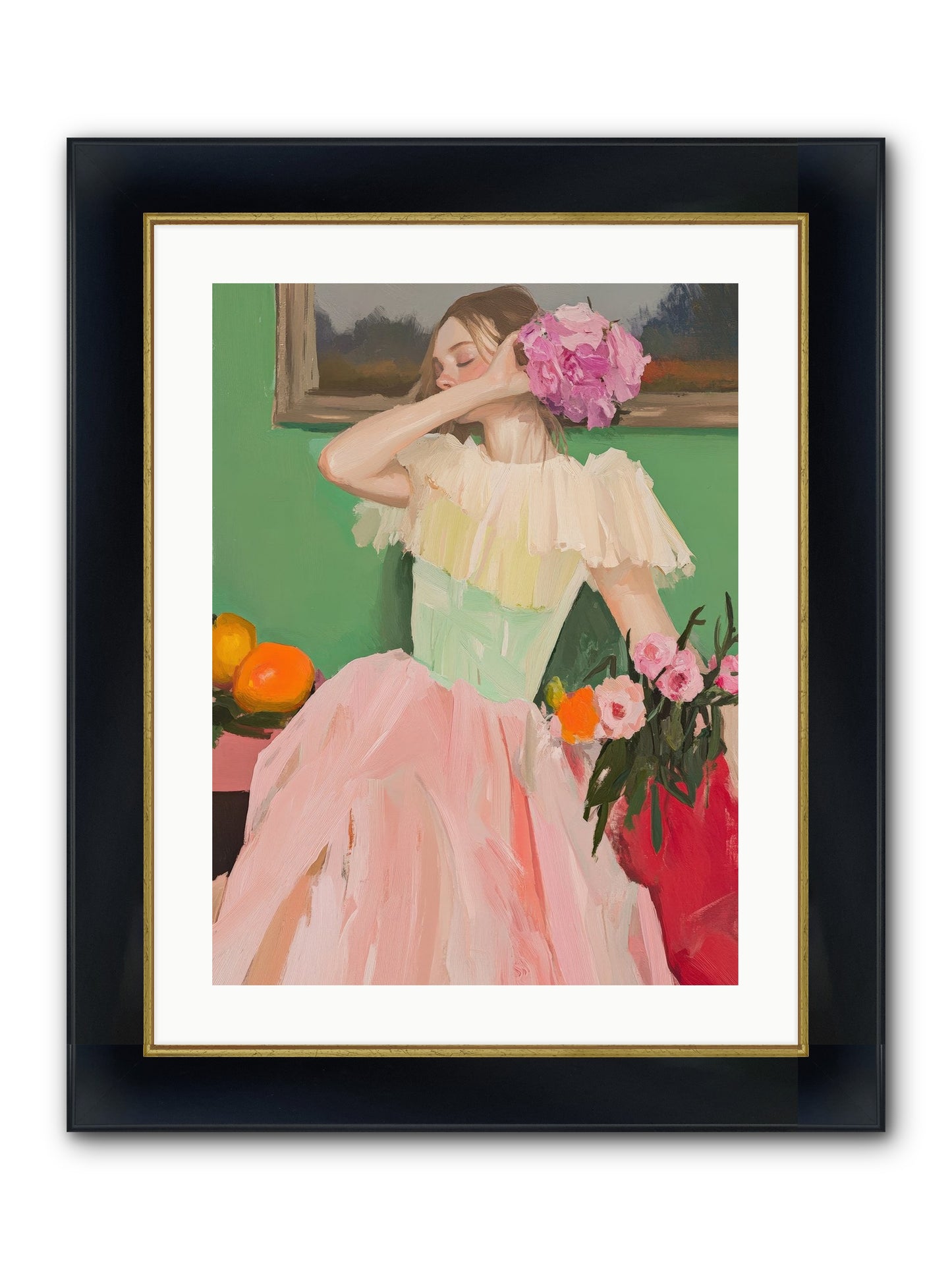 Dahlia Swan No.1 Framed Print - Wide Black w/Gold 18x24