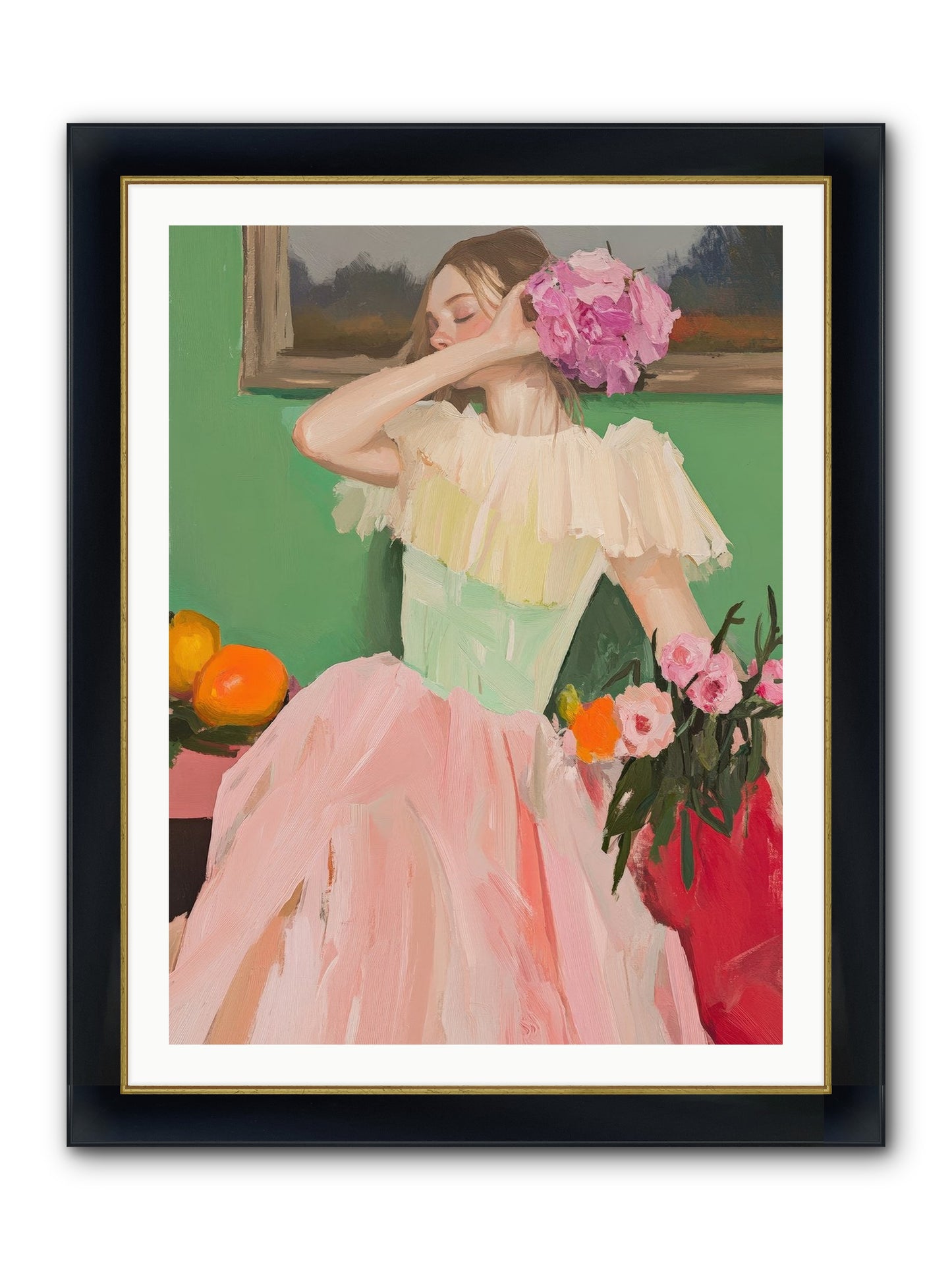 Dahlia Swan No.1 Framed Print - Wide Black w/Gold 30x40