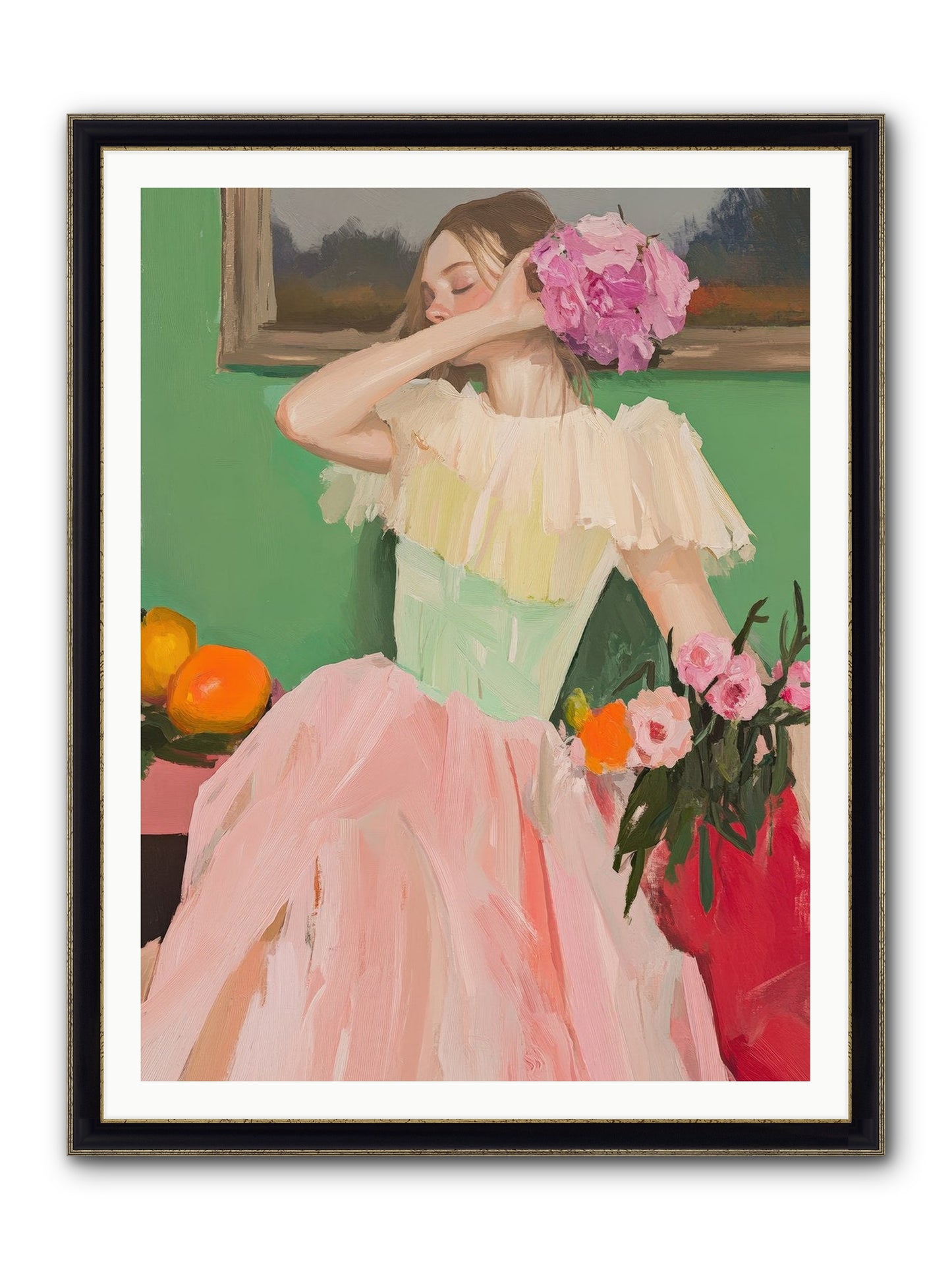 Dahlia Swan No.1 Framed Print - Black & Gold 36x48