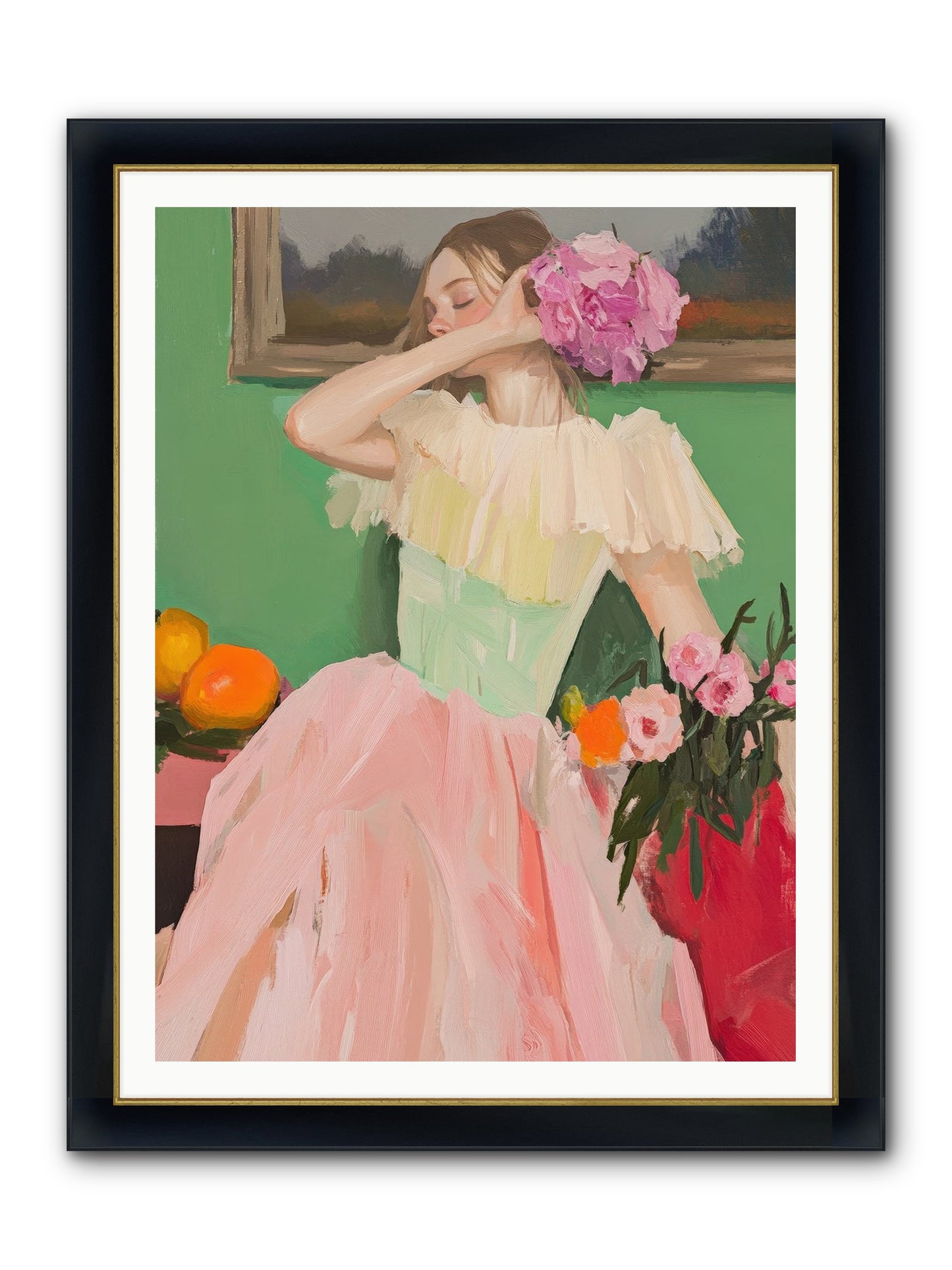 Dahlia Swan No.1 Framed Print - Wide Black w/Gold 36x48