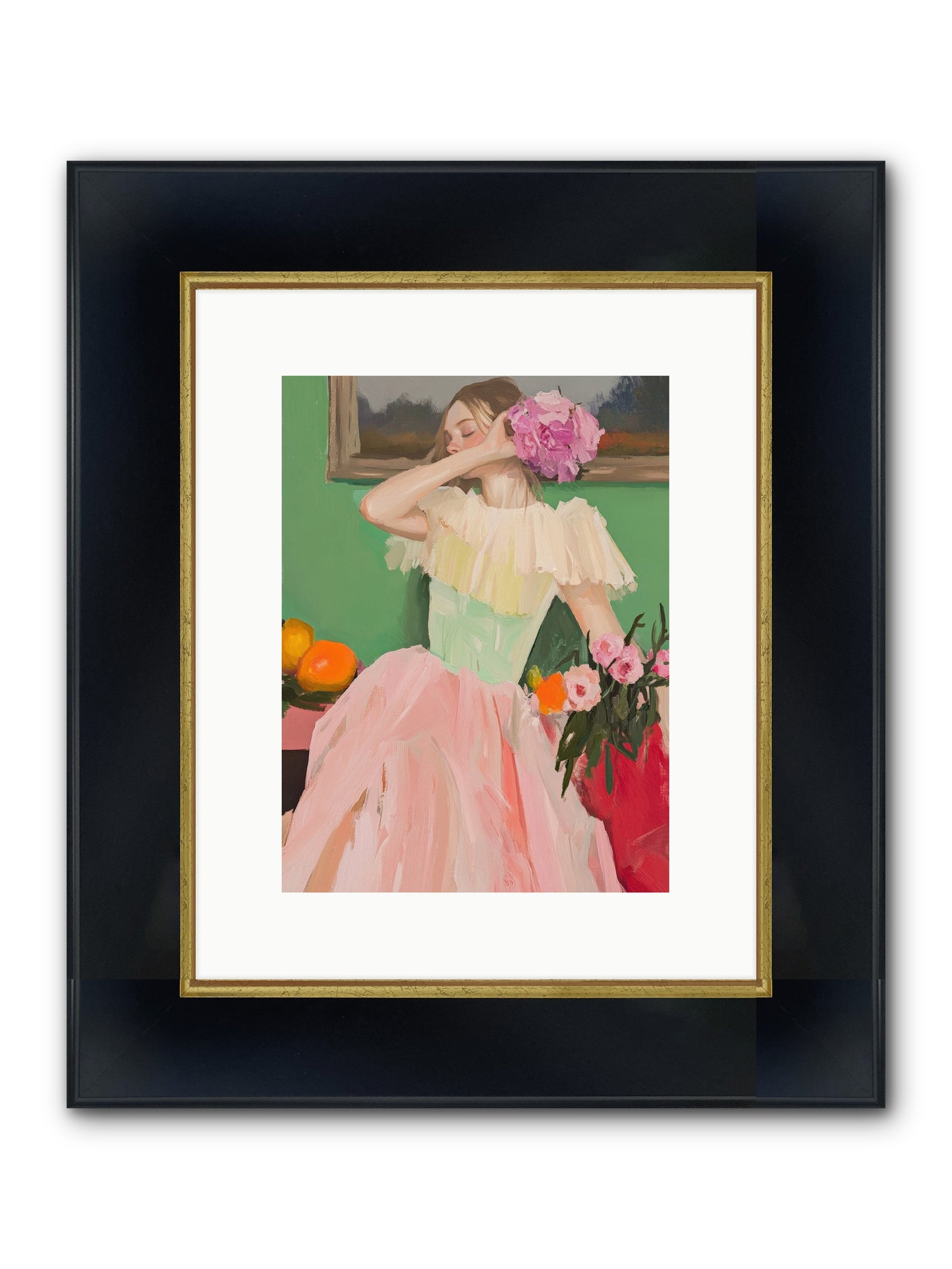 Dahlia Swan No.1 Framed Print - Wide Black w/Gold 9x12