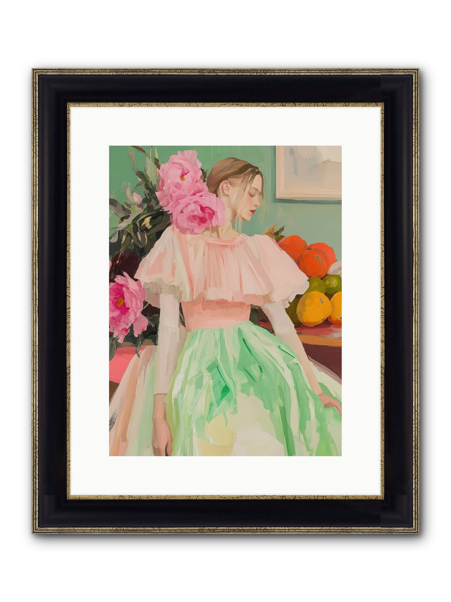 Dahlia Swan No.2 Framed Print - Black & Gold 12x16