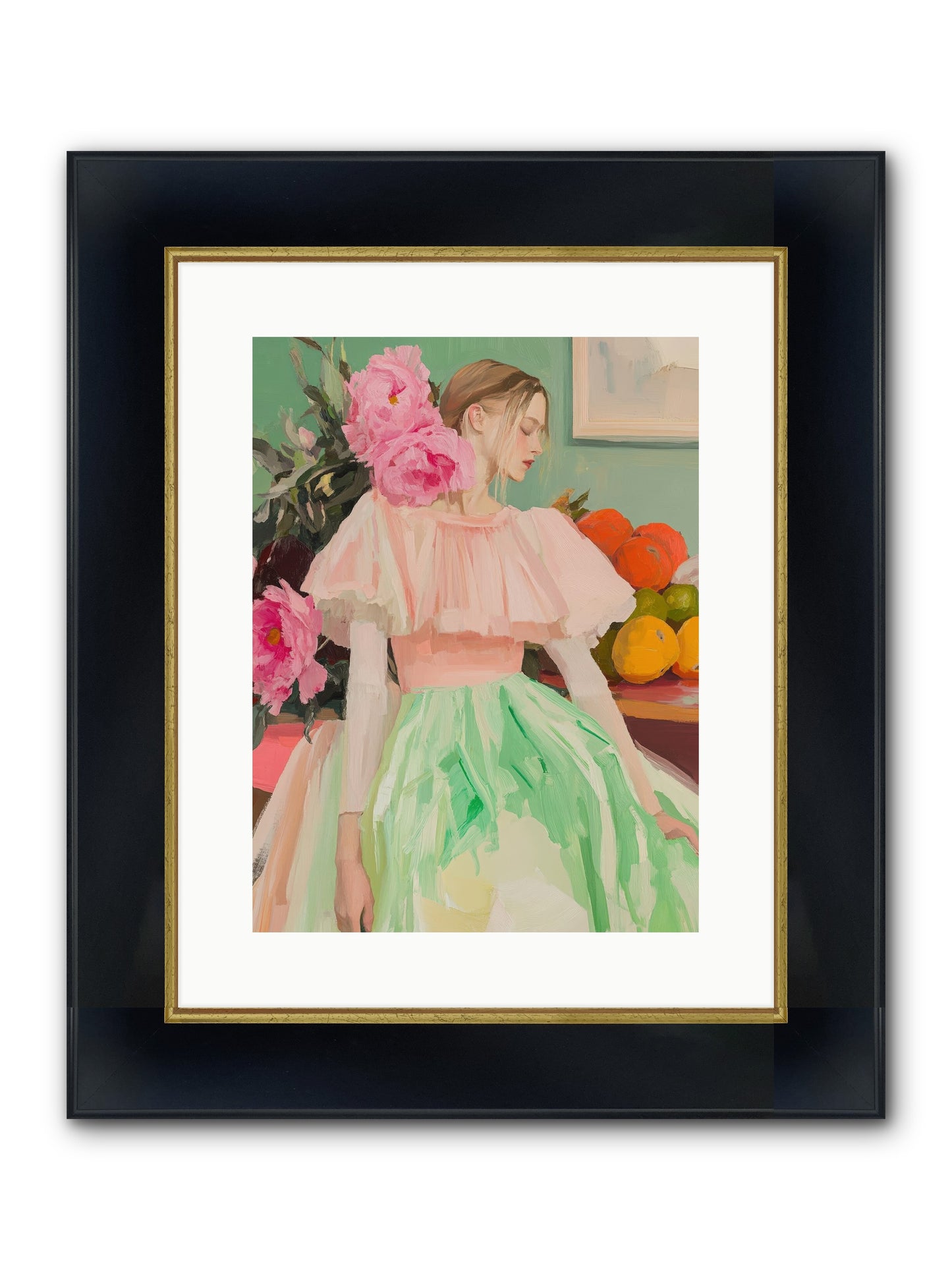 Dahlia Swan No.2 Framed Print - Wide Black w/Gold 12x16